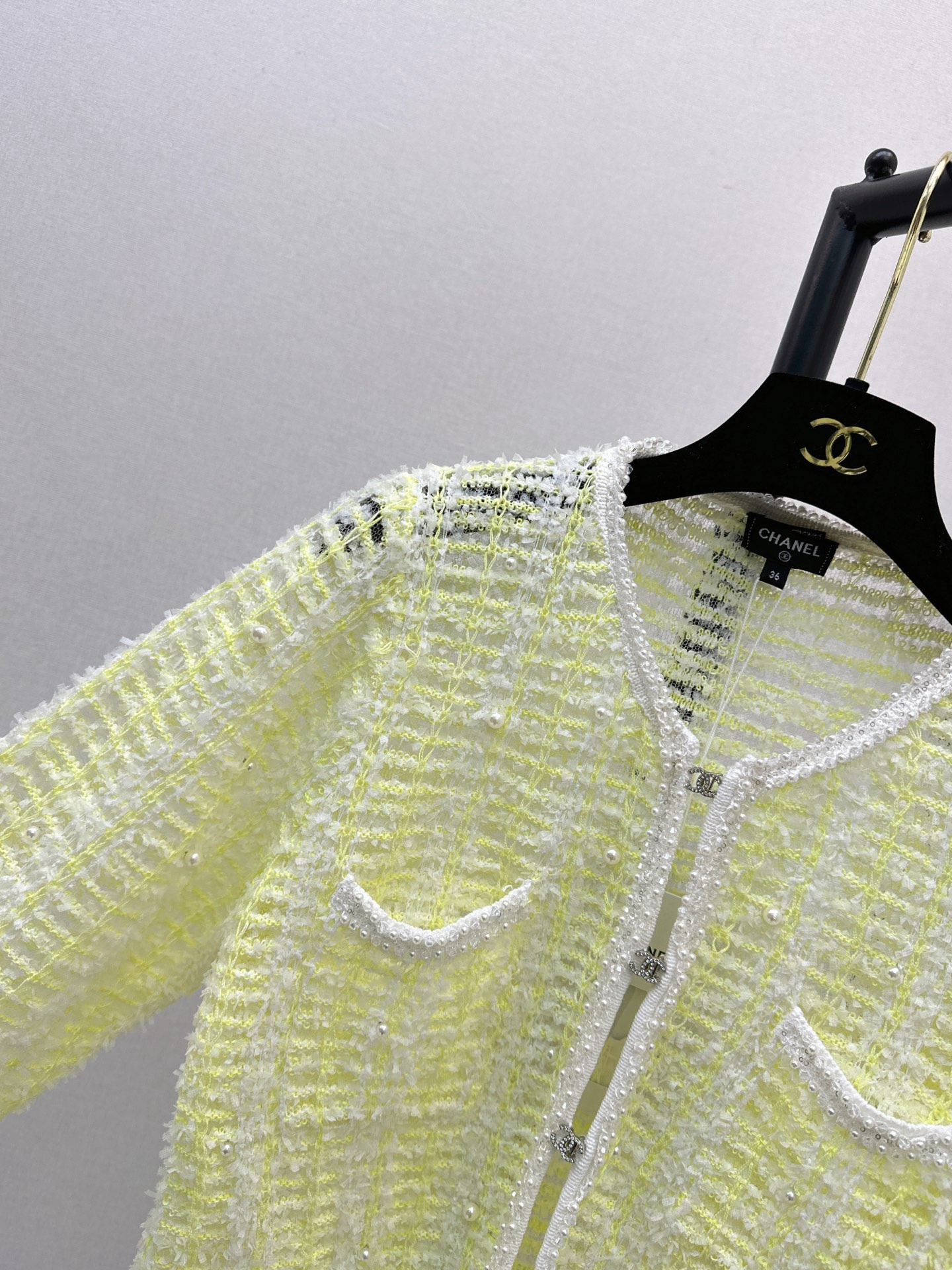 Chan 26fw beading hollow knit cardigan