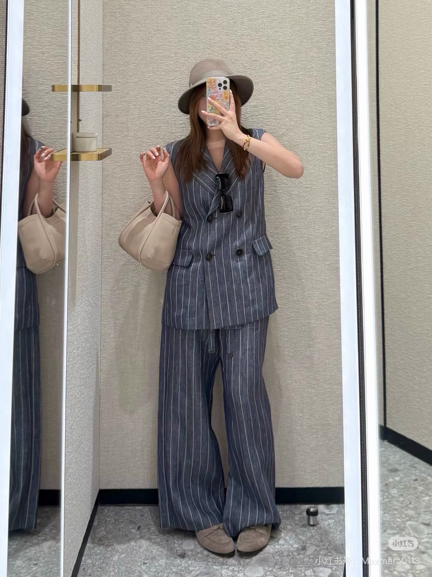 Max 26ss stripe linen suit vest