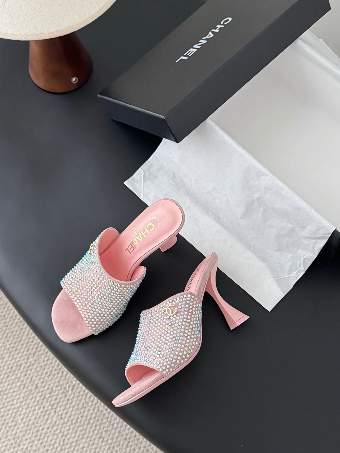 Chan 25fw high heeled slides sandals