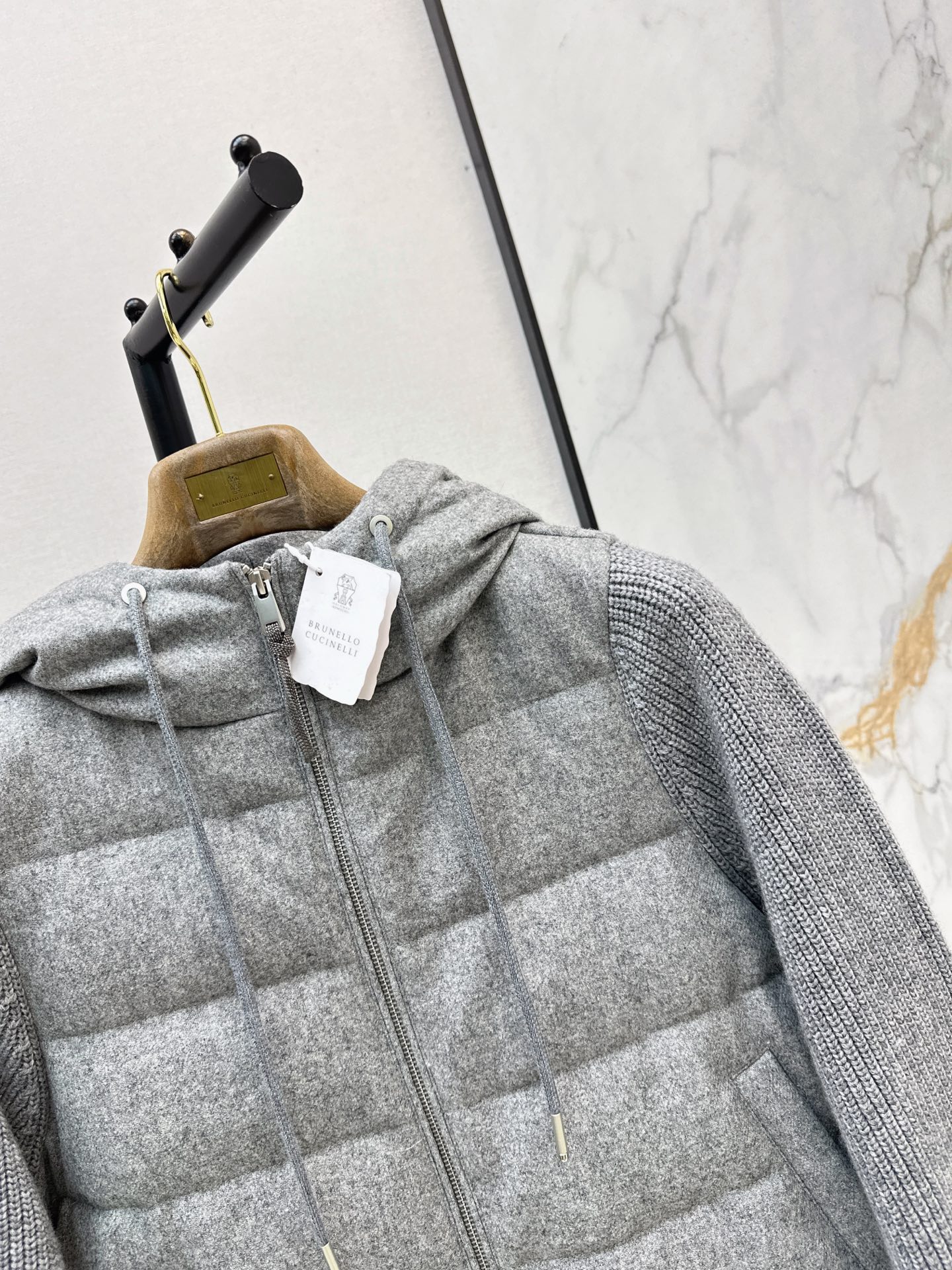 Brun 26fw knit contaract hooded down jacket