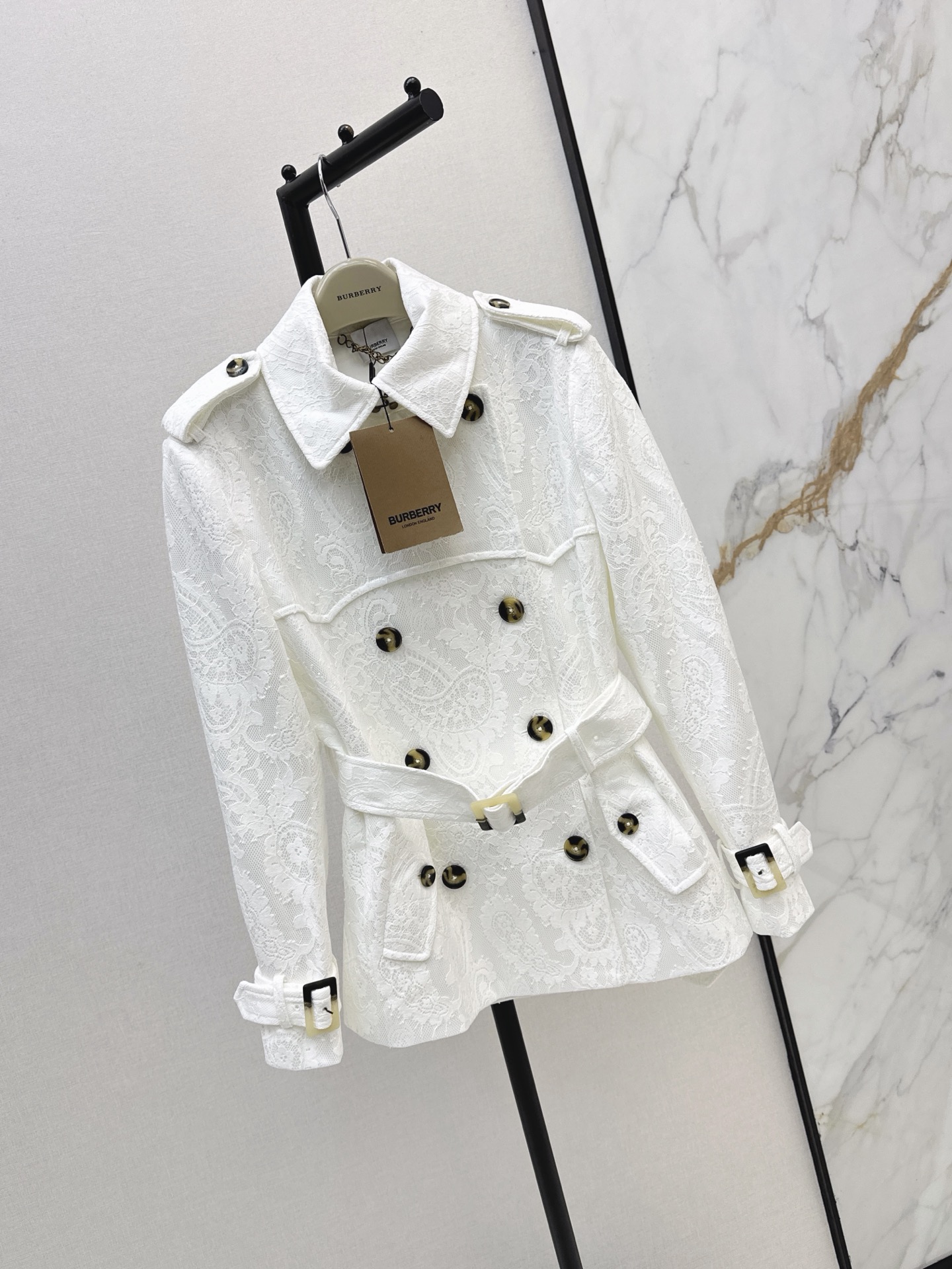 Bur 26fw lace cropped trench coats