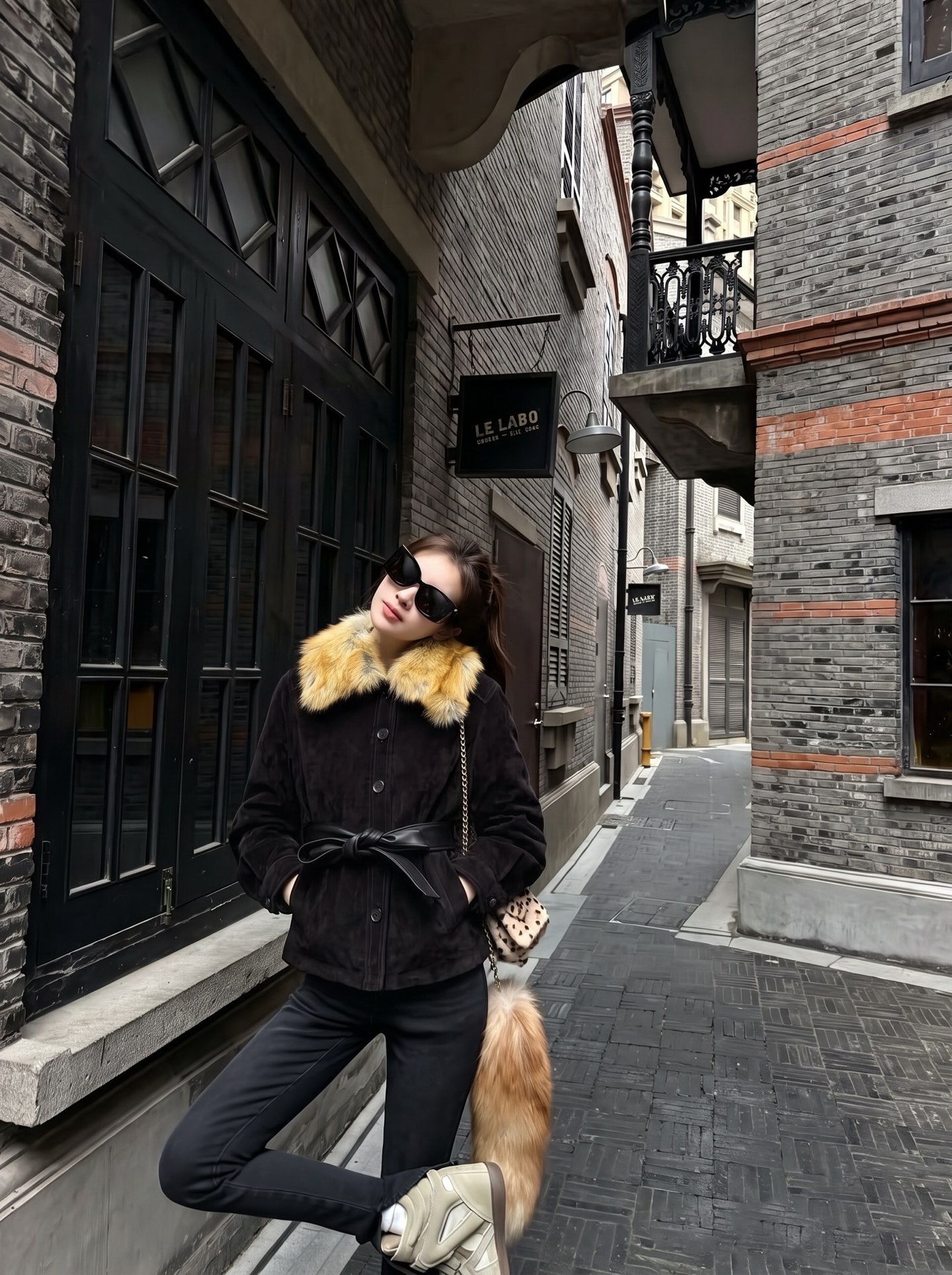 Sain 26fw suede fleece belted leather jacket