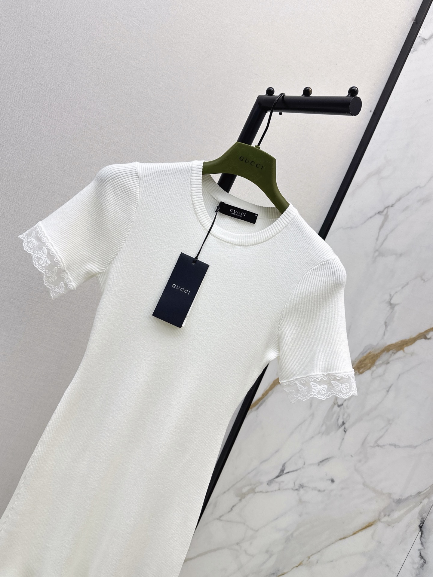 Guc 26fw lace contract knit dress