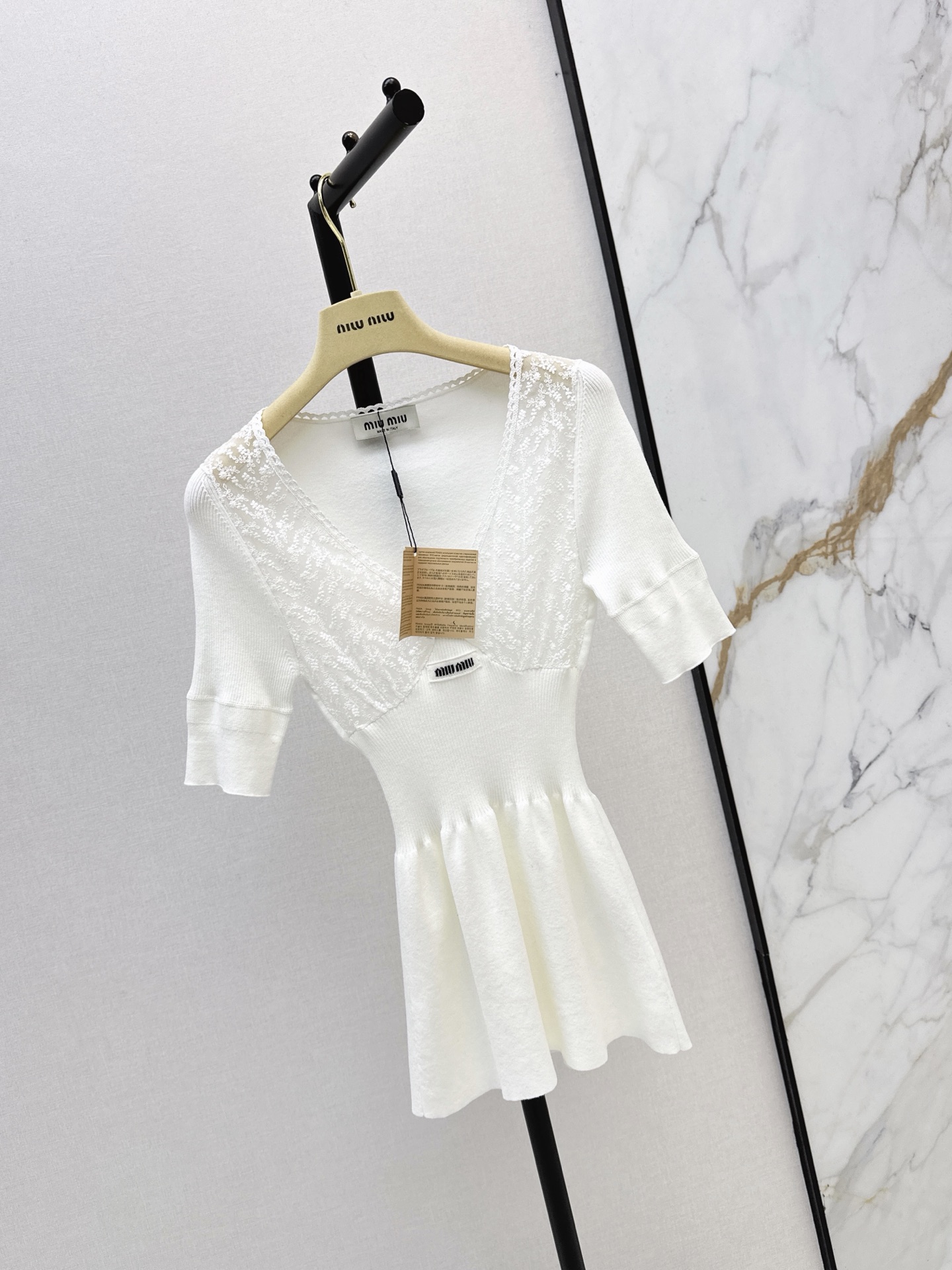 Miu 26fw lace trim knit top