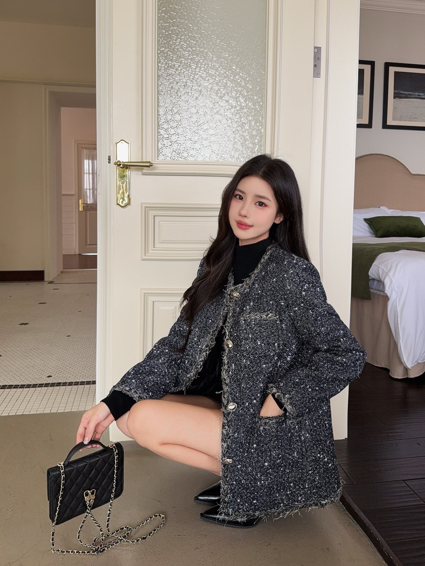 Chan 26fw goose down filled tweed woven jacket