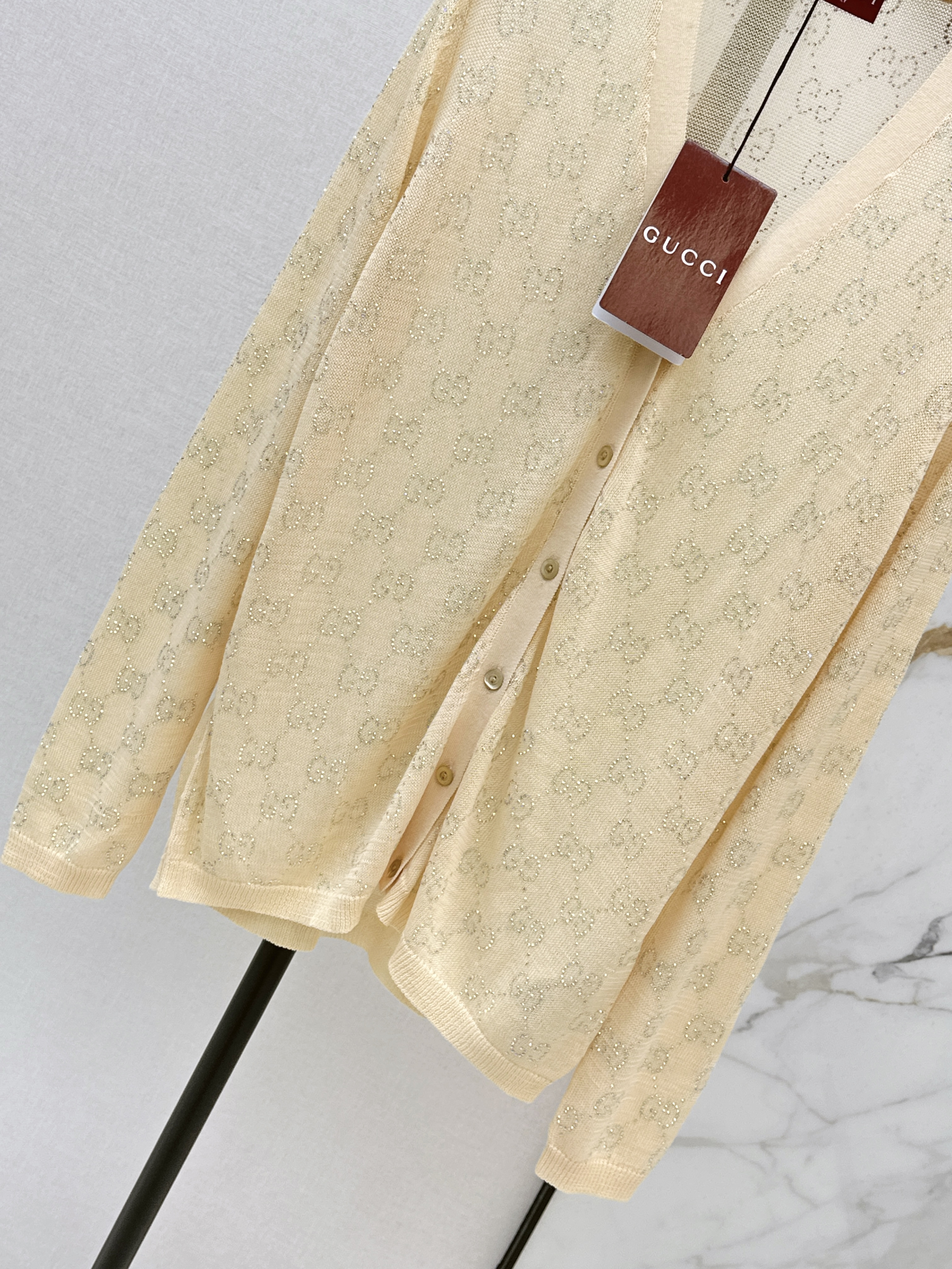 Guc 26fw Pale Yellow Knit Cardigan