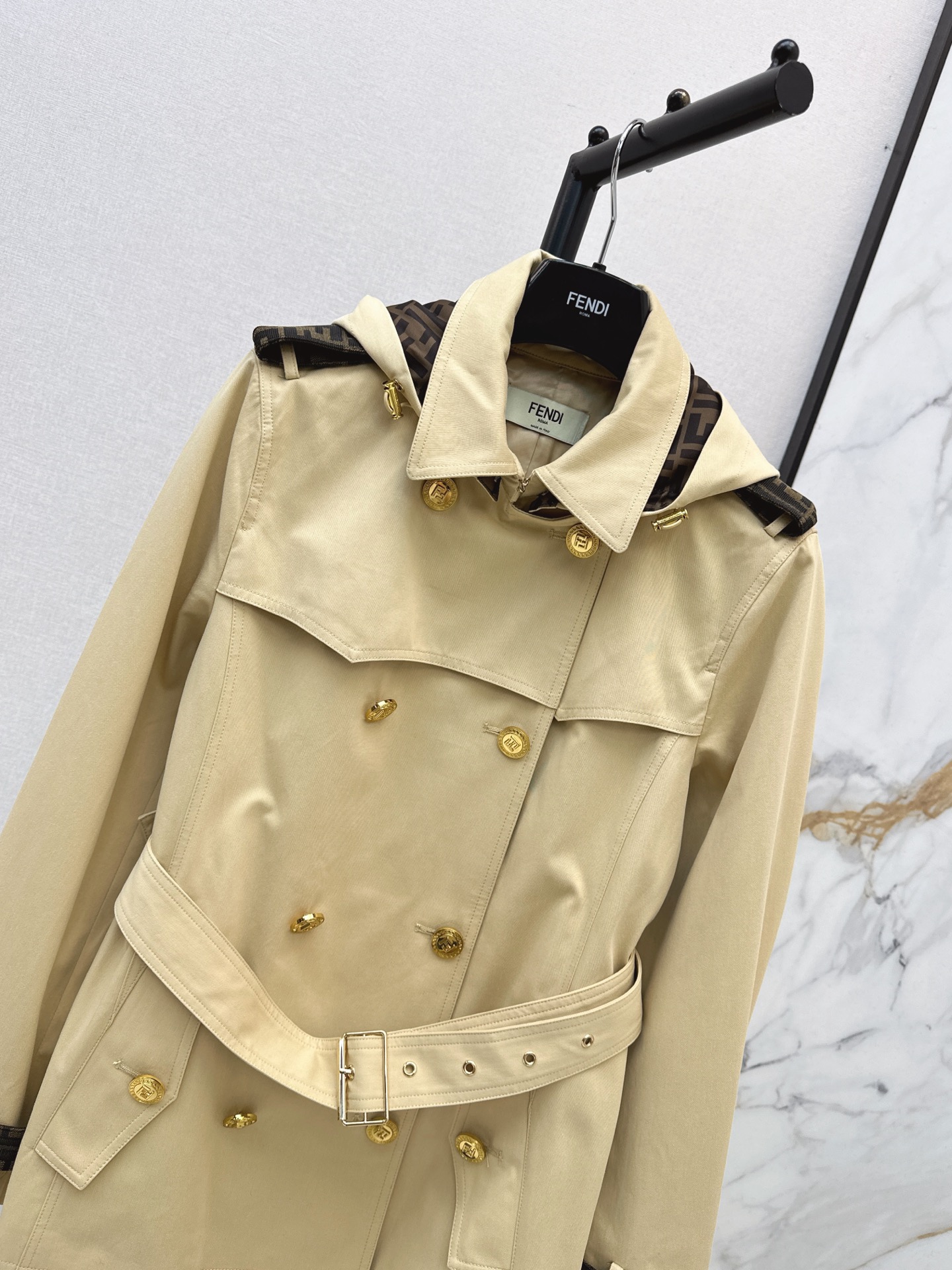 Fen 26fw hooded belted trench coats