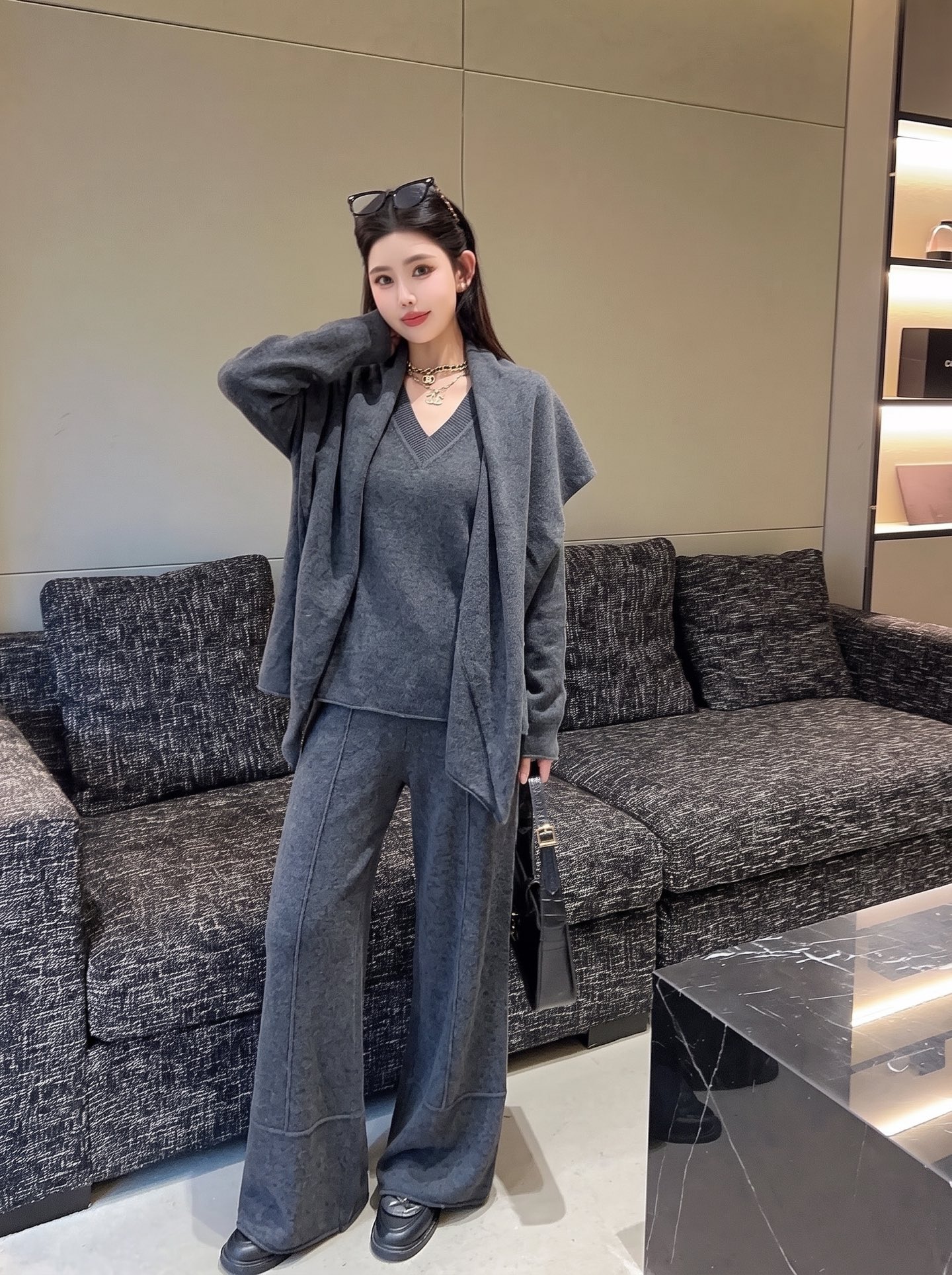 Row 26fw wool cape sweater pants sets