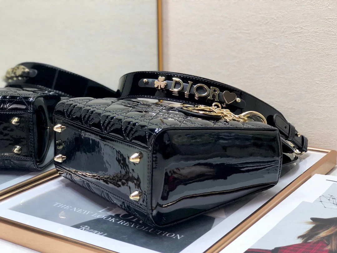 DO Mini & Small Lady Bag Black Patent Cannage Calfskin