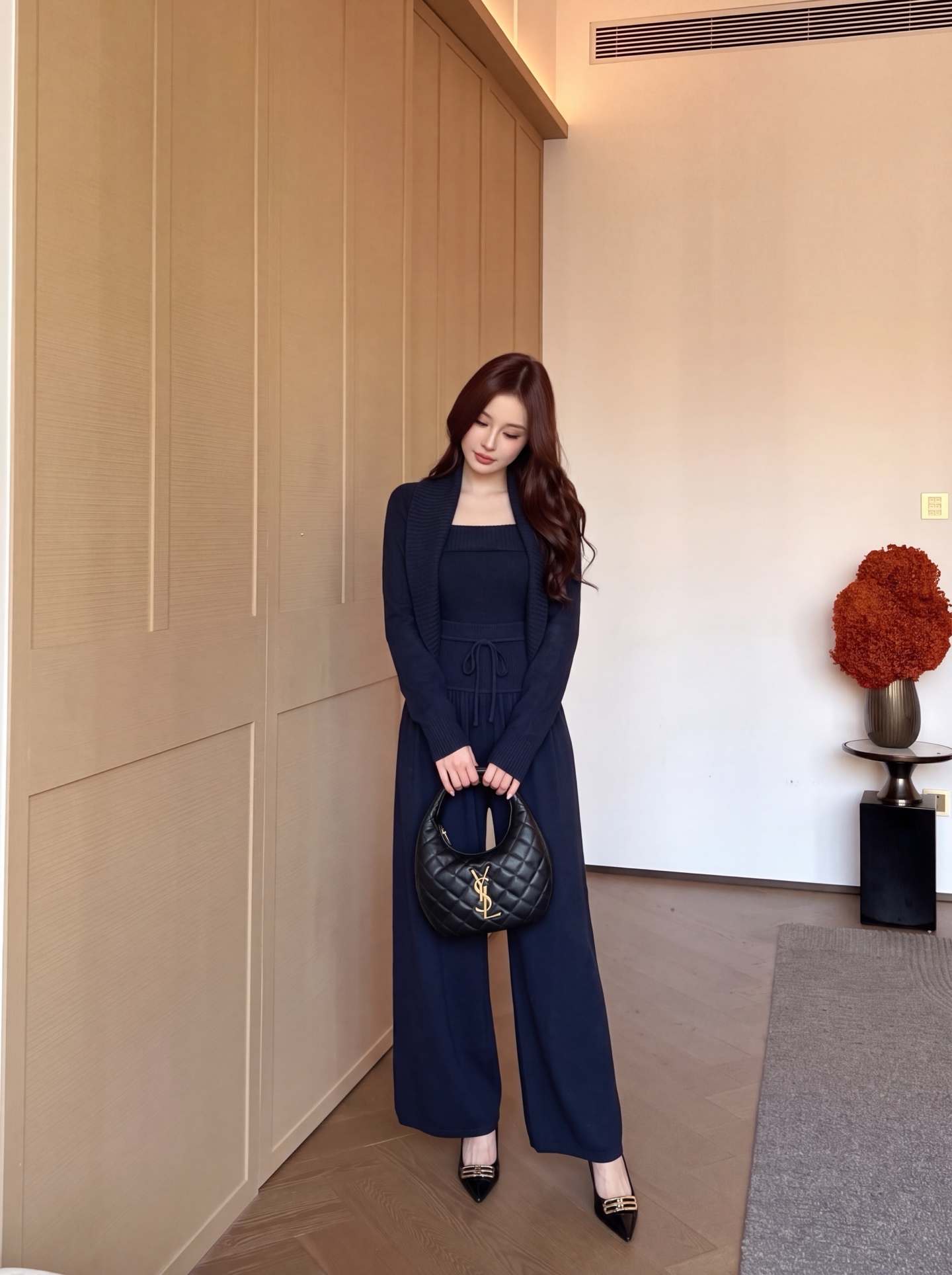 Row 26fw wool cardigan tube top pants sets