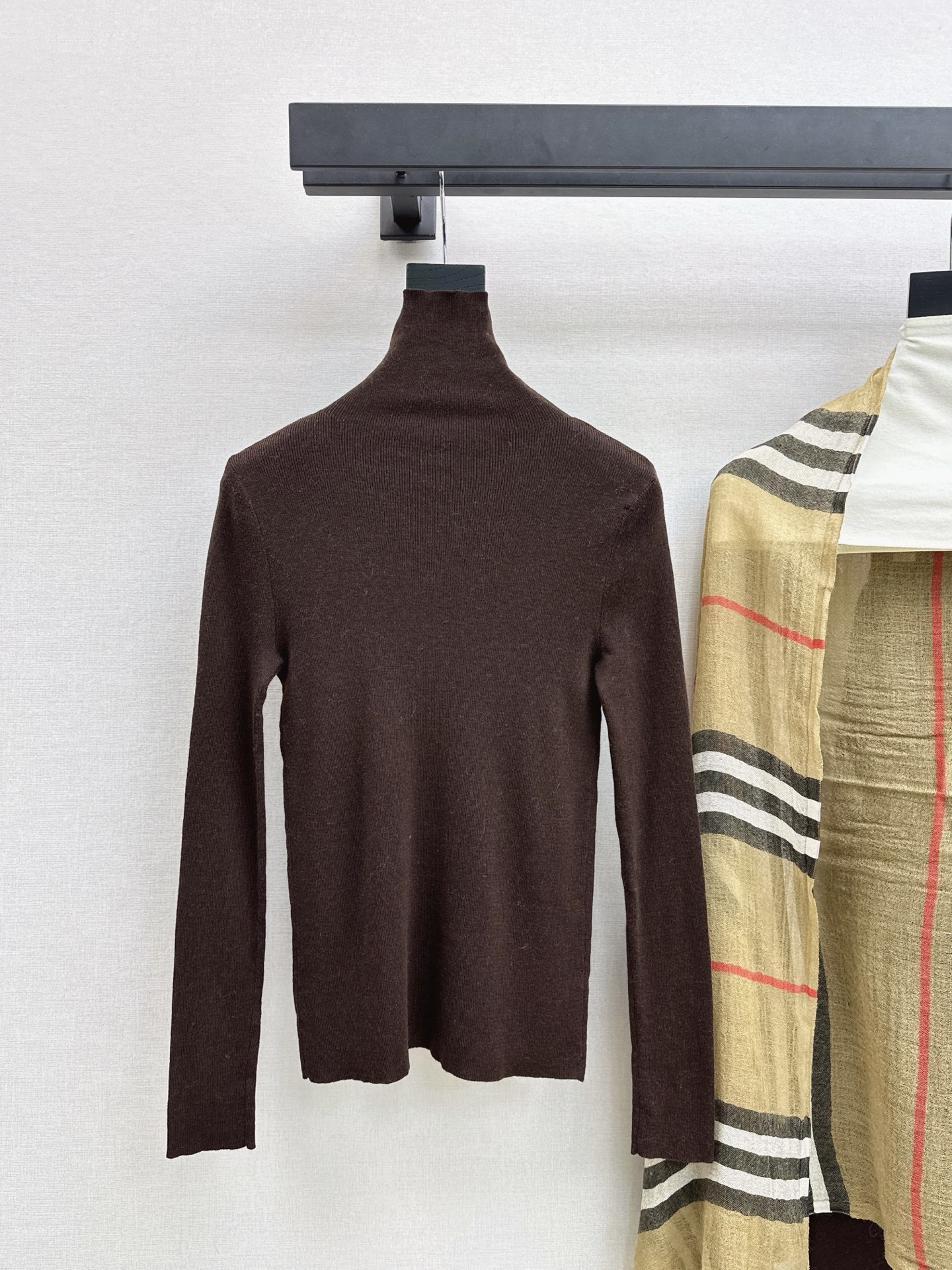 Bur 26fw knit basic tee check shawls pants set