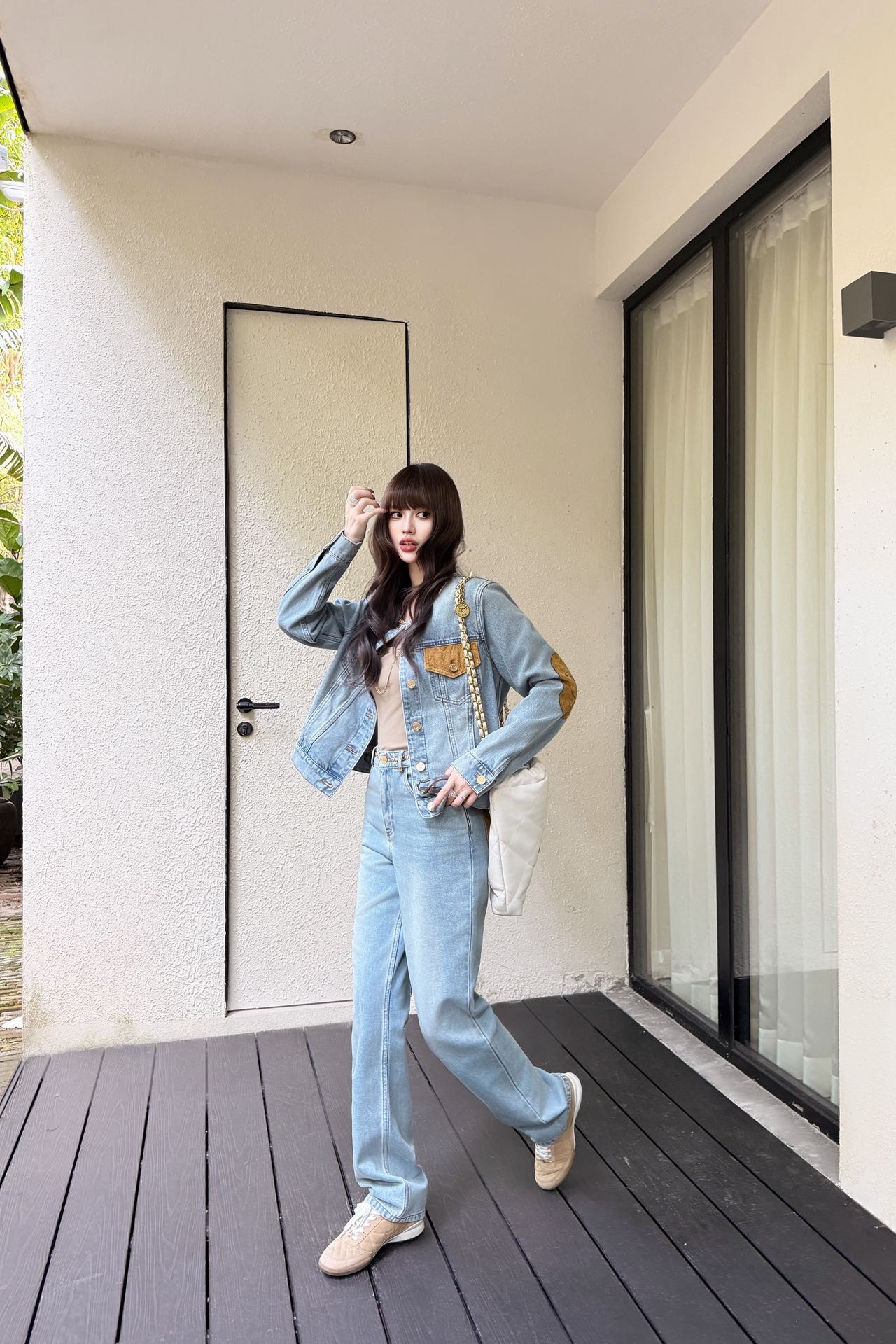 Chan 26fw suede contract straight-leg jeans