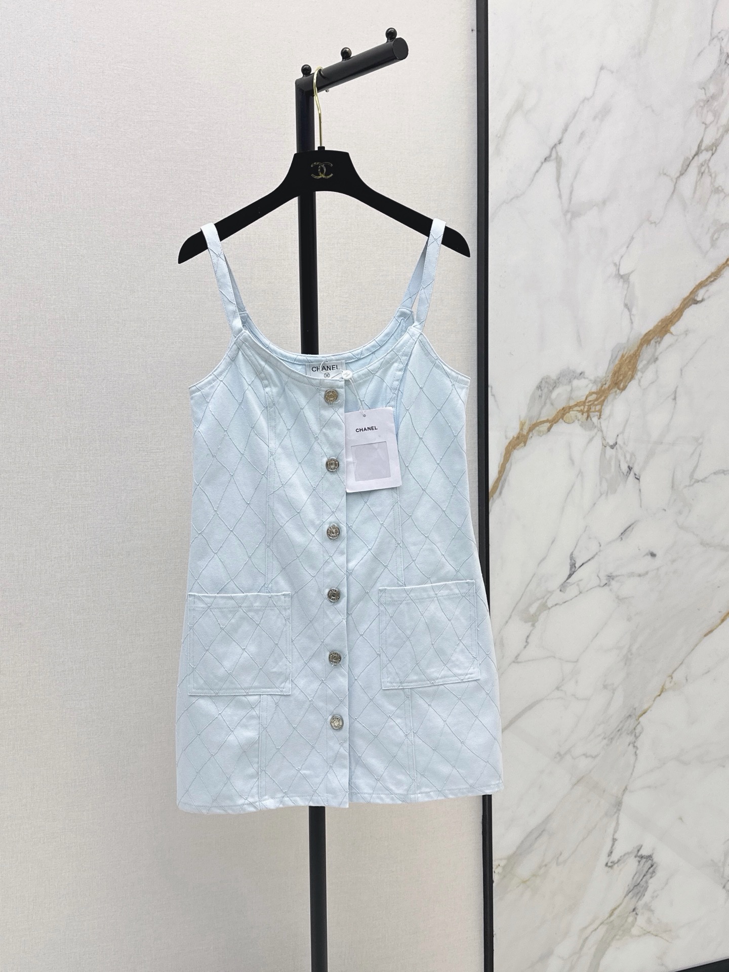 Chan 26ss denim embroidery slip dress