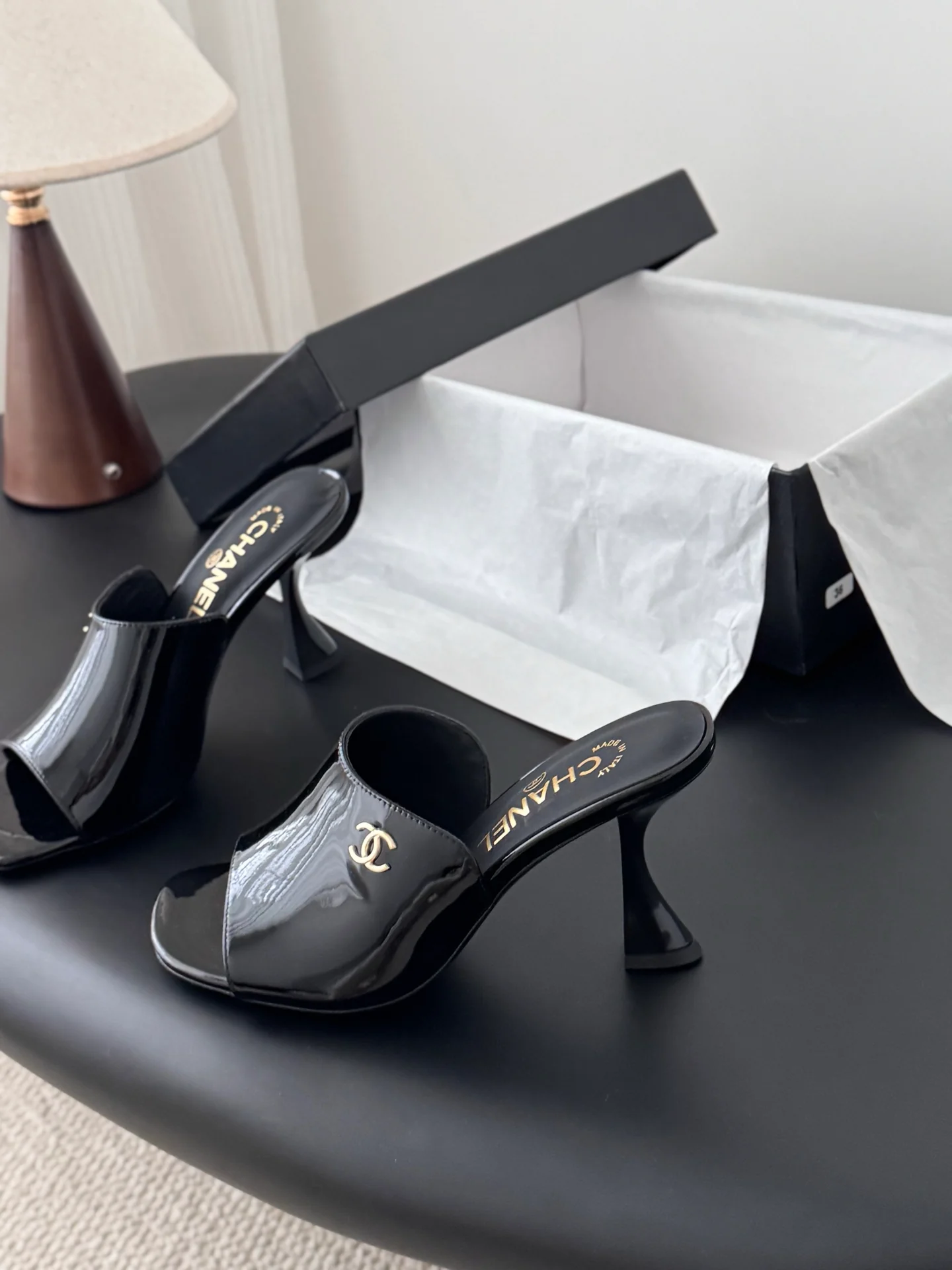 Chan 25fw high heeled slides sandals