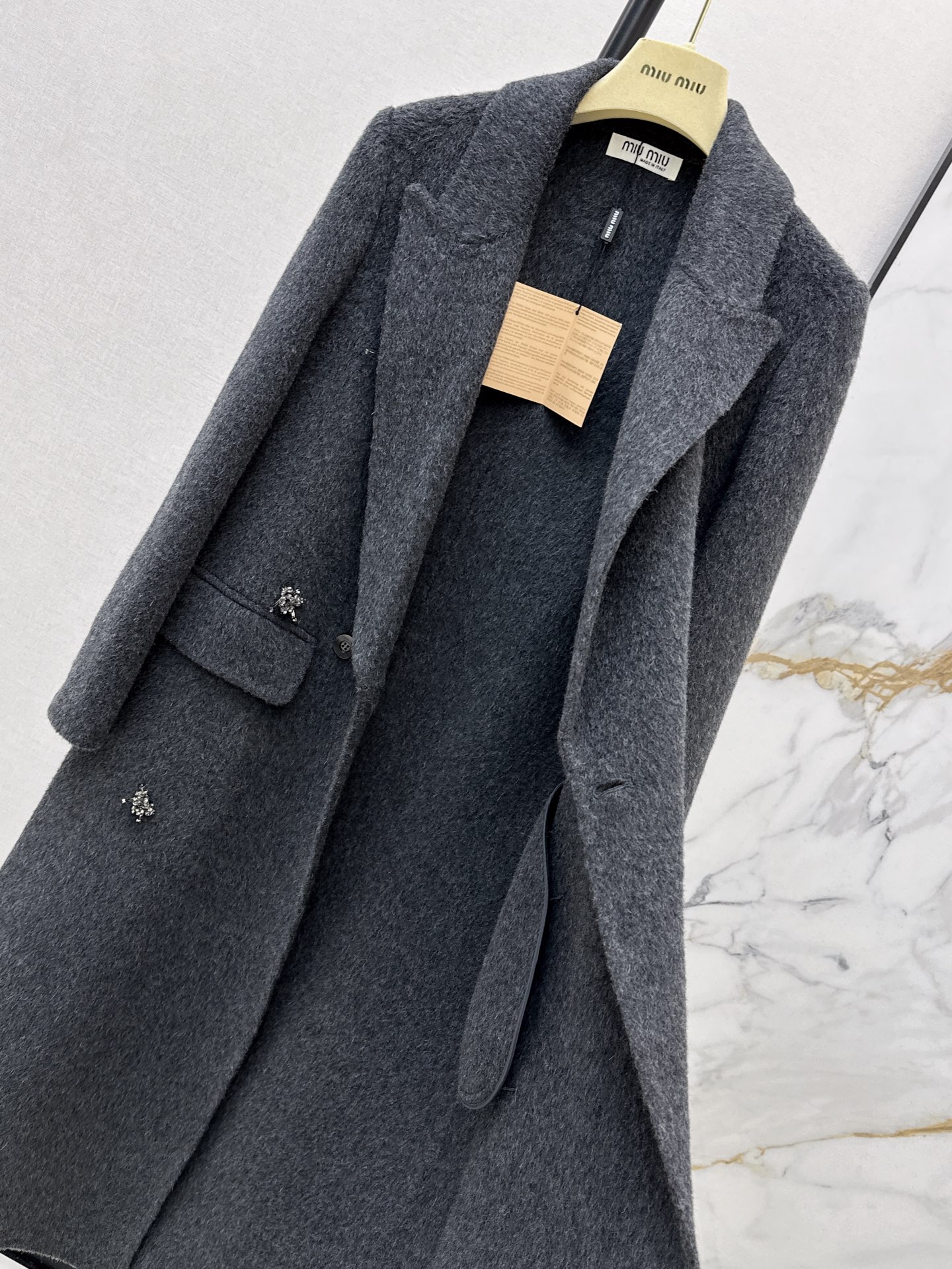 Miu 26fw rhinestone woolen overcoast