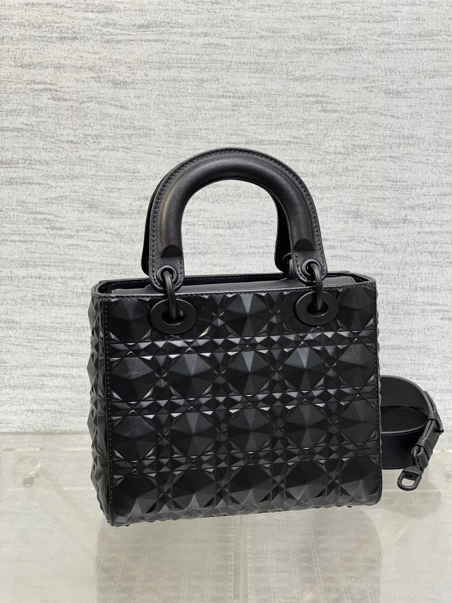 DO  Mini Lady Bag  Matte Black Diamond Pattern Calfskin