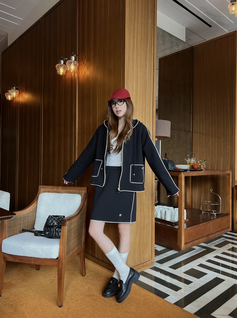 Chan 26fw hooded jacket skirt sets