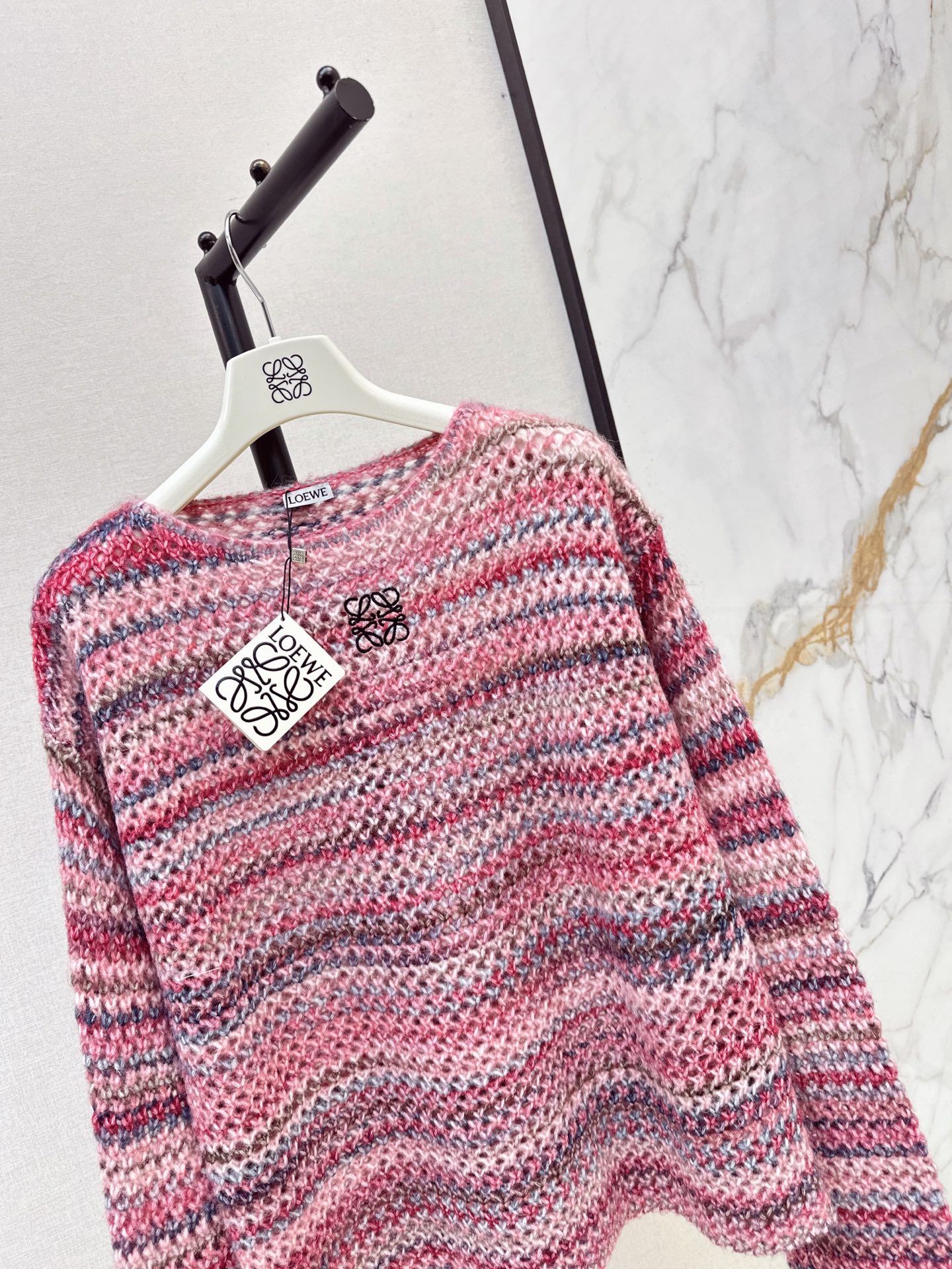 Loe 26fw stripe hollow knit sweater