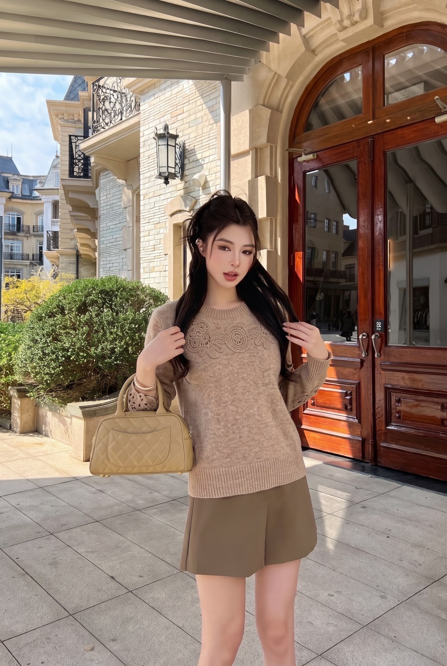 Brun 26fw hollow contract knit sweater