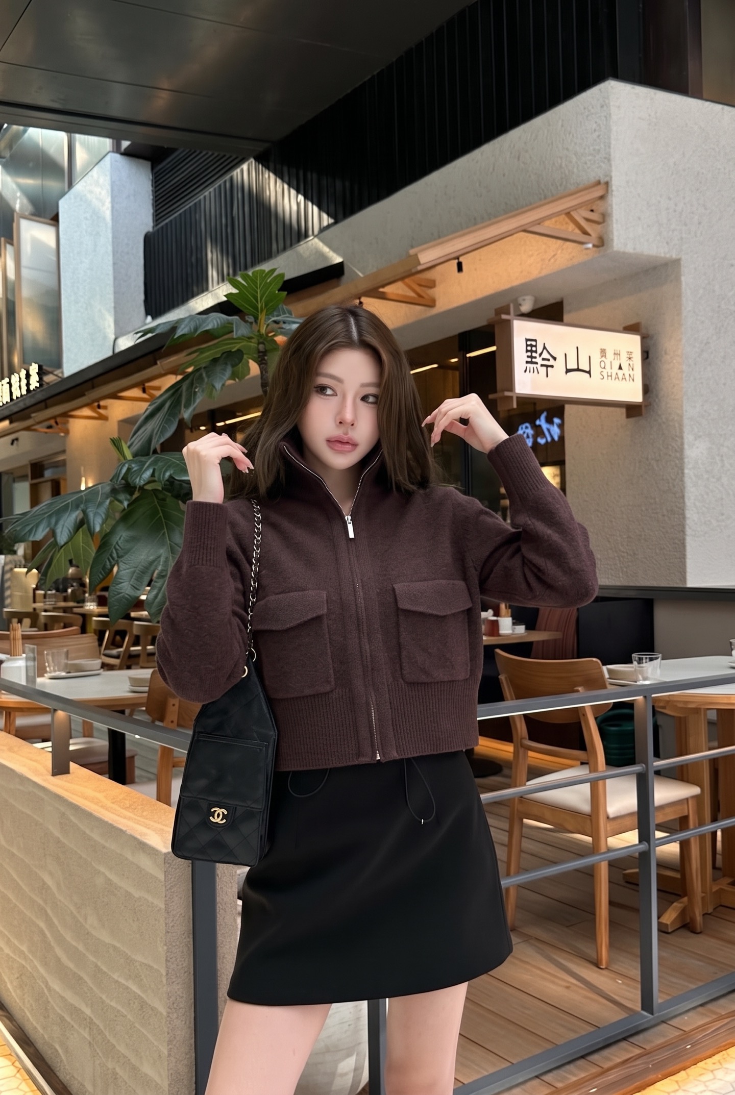 Brun 26fw stand collar knit cardigan