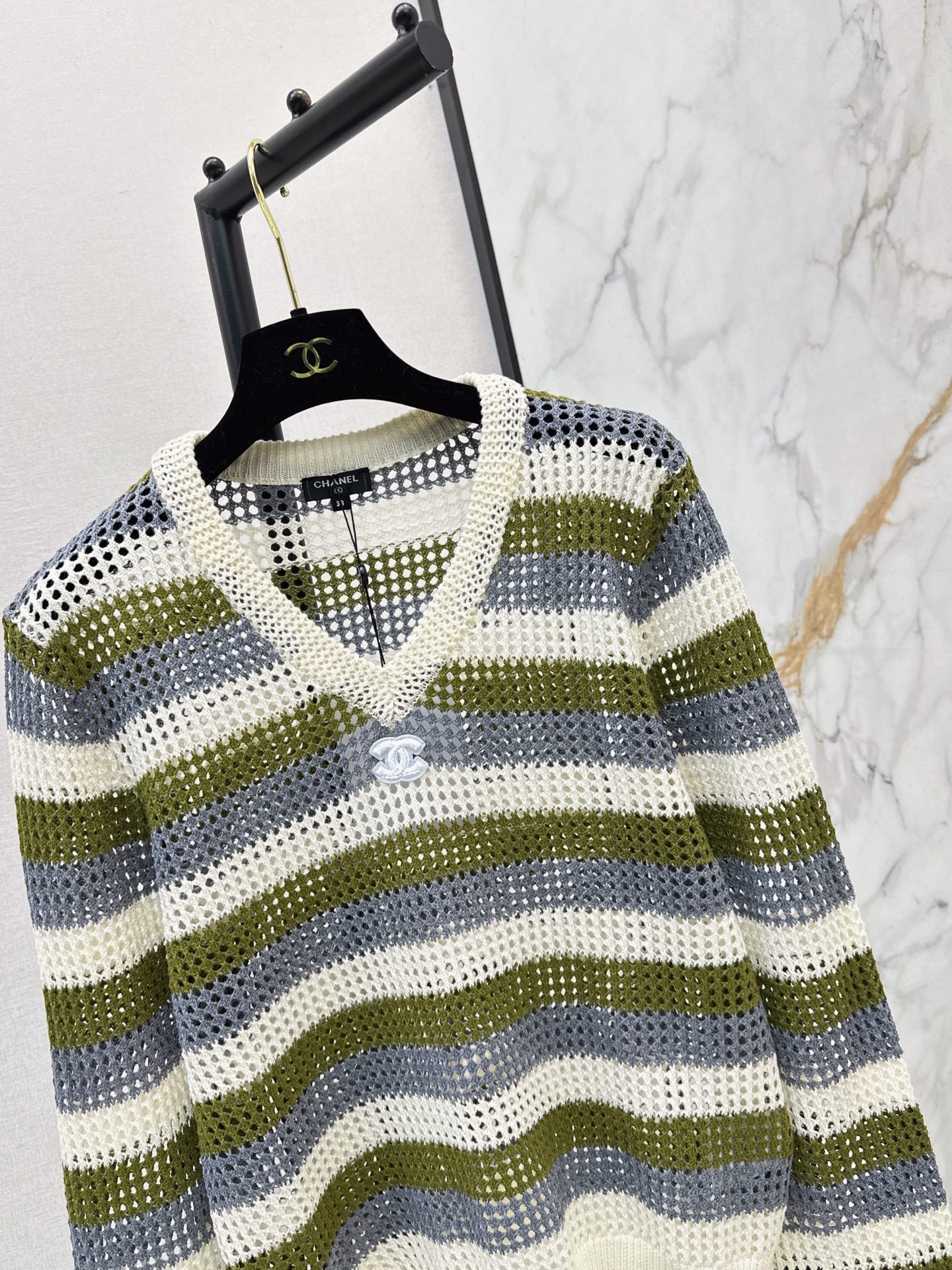 Chan 26fw stripe hollow knit sweater