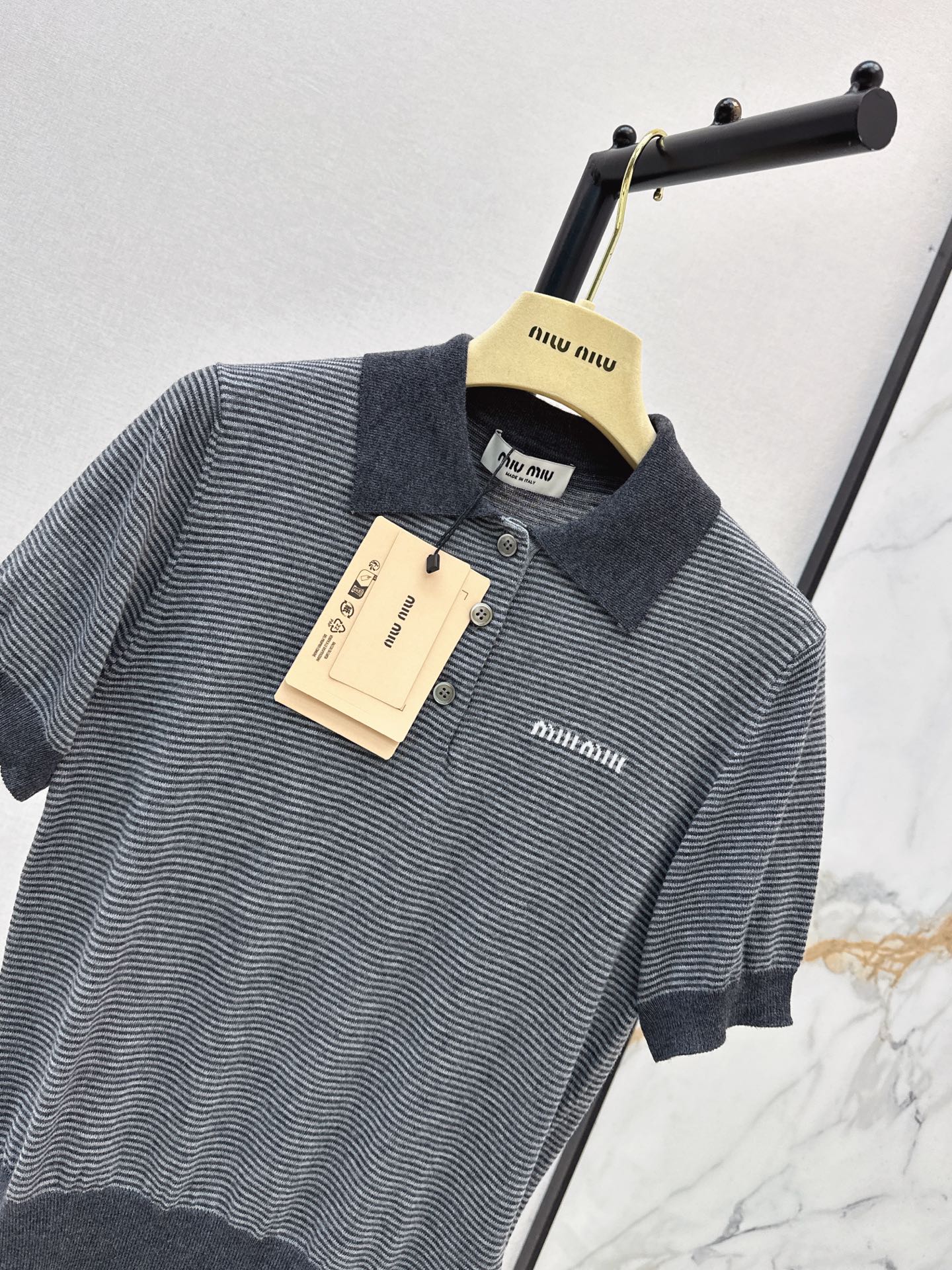 Miu 26fw stripe polo knit top
