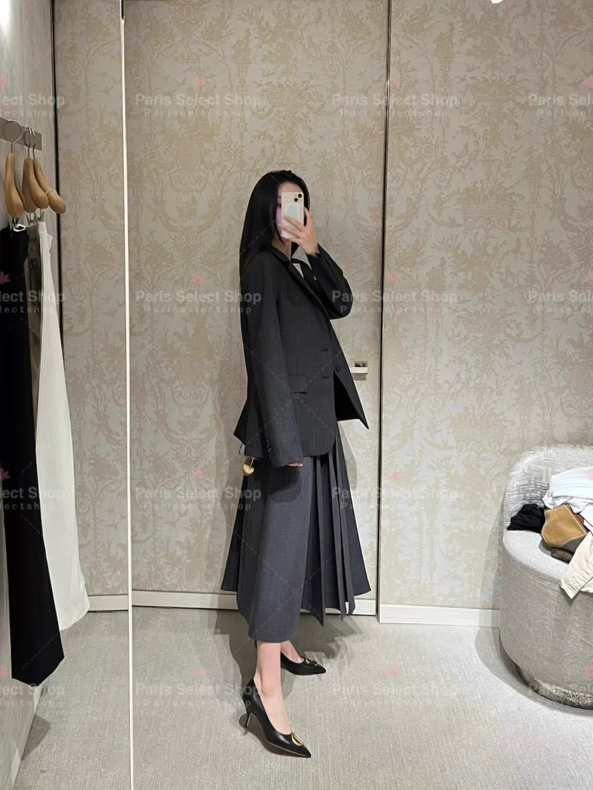 CD 26fw check pleated skirt
