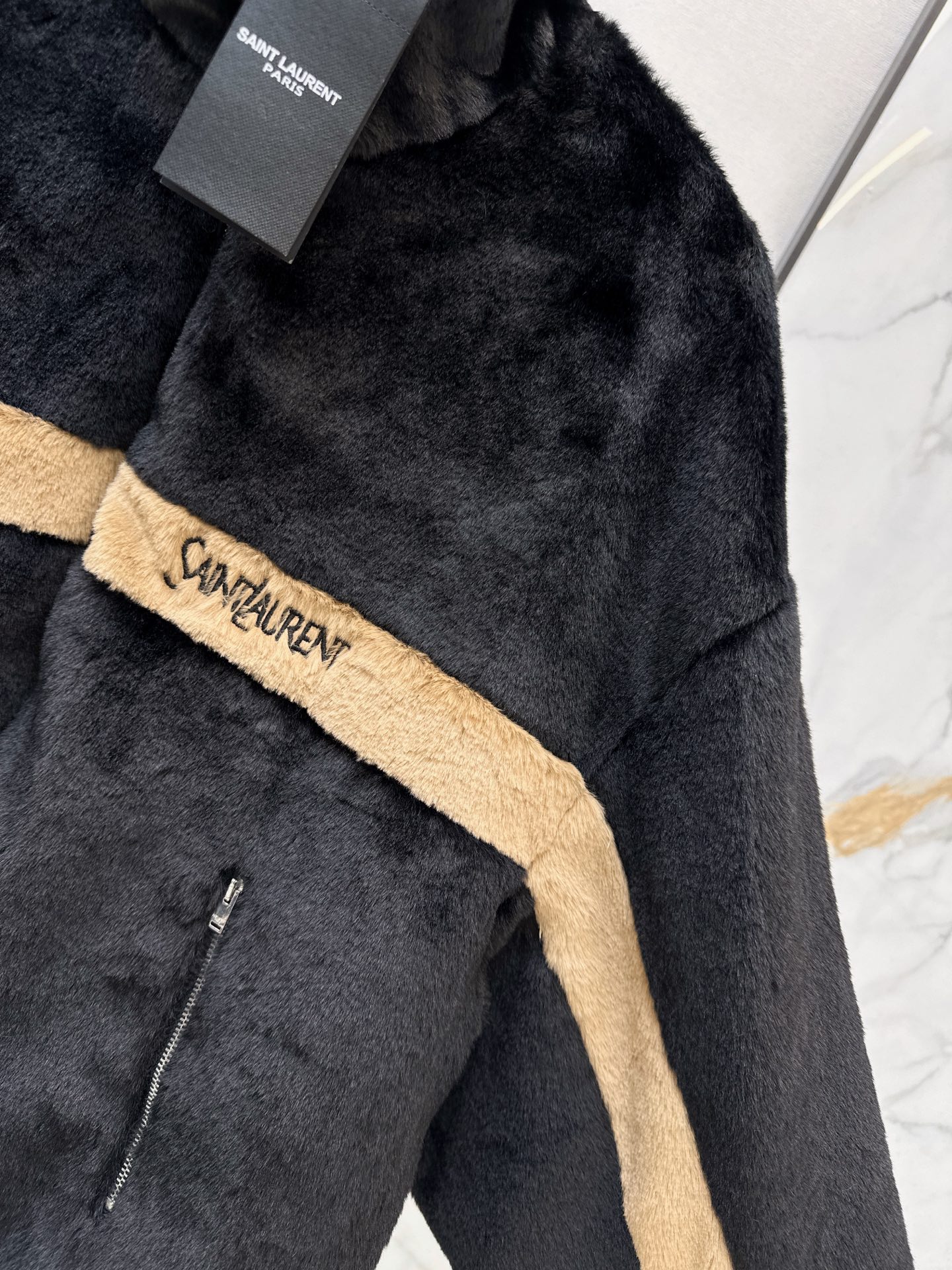 Sain 26fw contrast-panel plush fleece zip jacket
