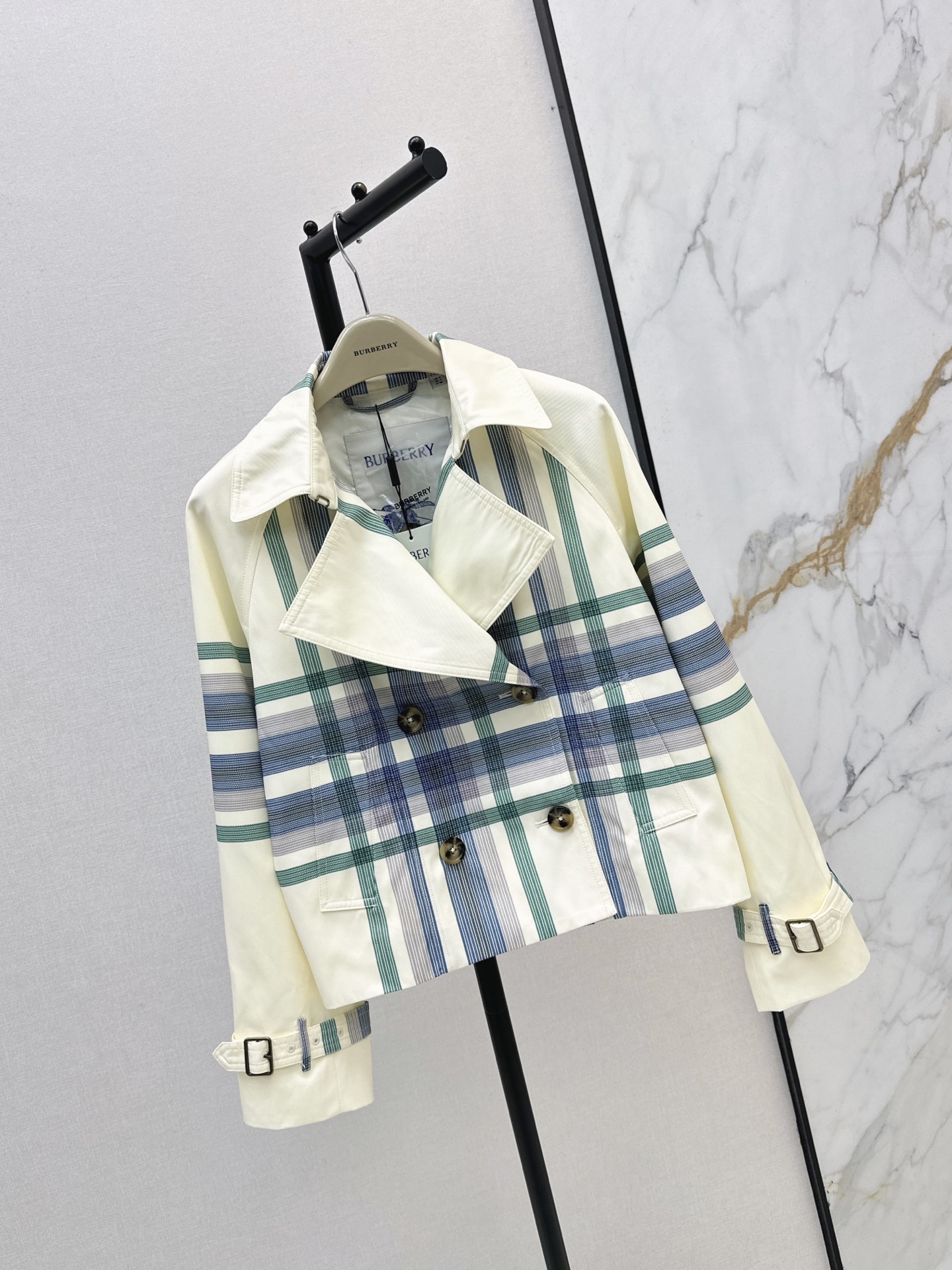 Bur 26fw check cropped trench coats