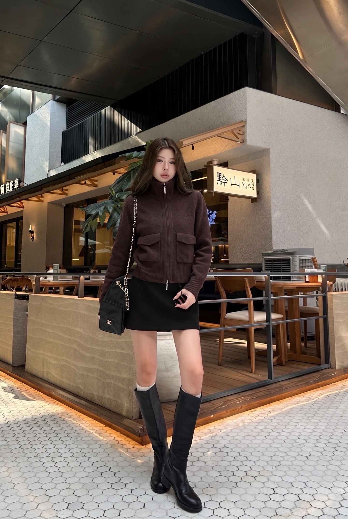 Brun 26fw stand collar knit cardigan
