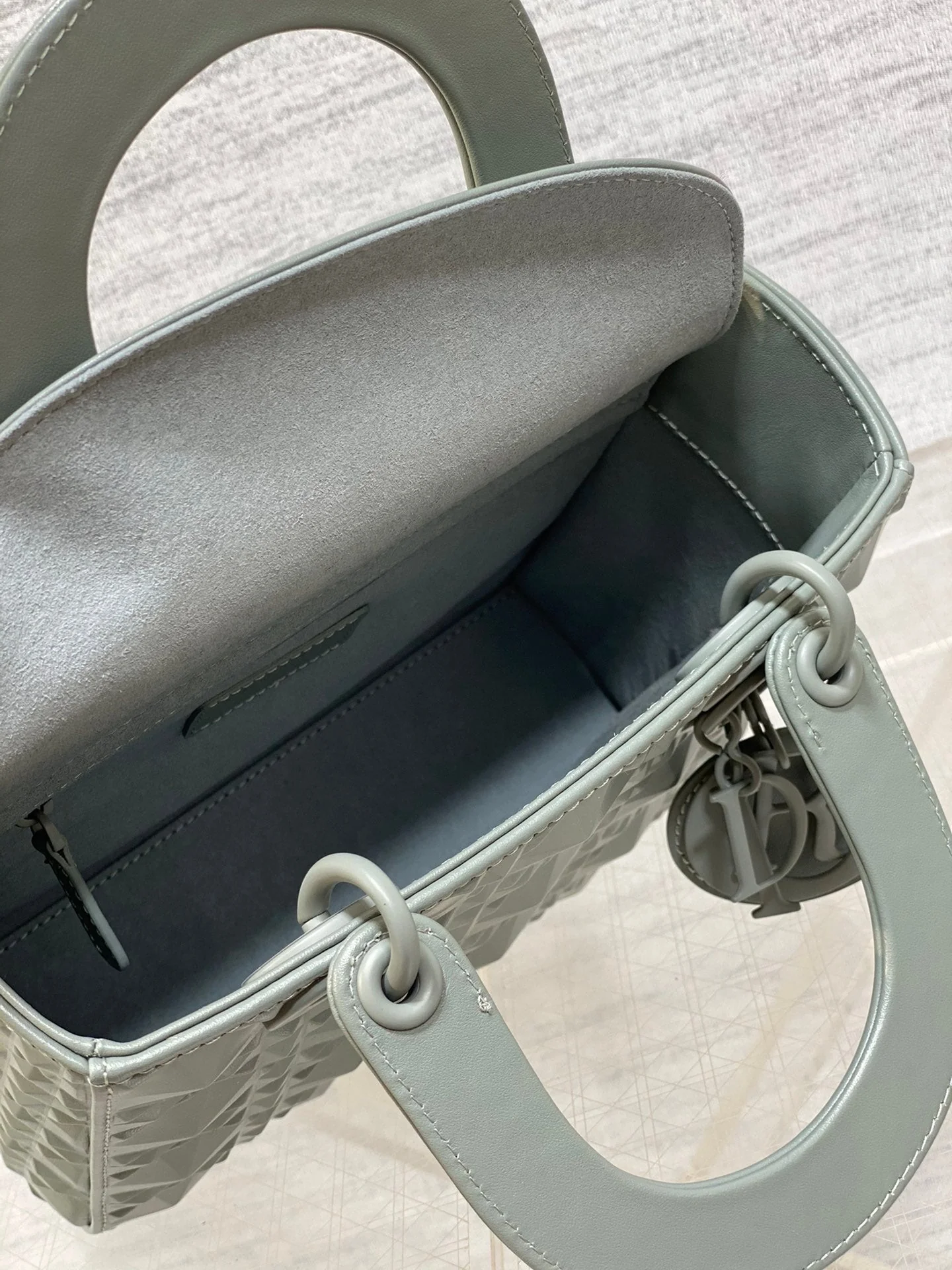 DO Mini Lady Bag  Stone Gray Diamond Pattern Calfskin