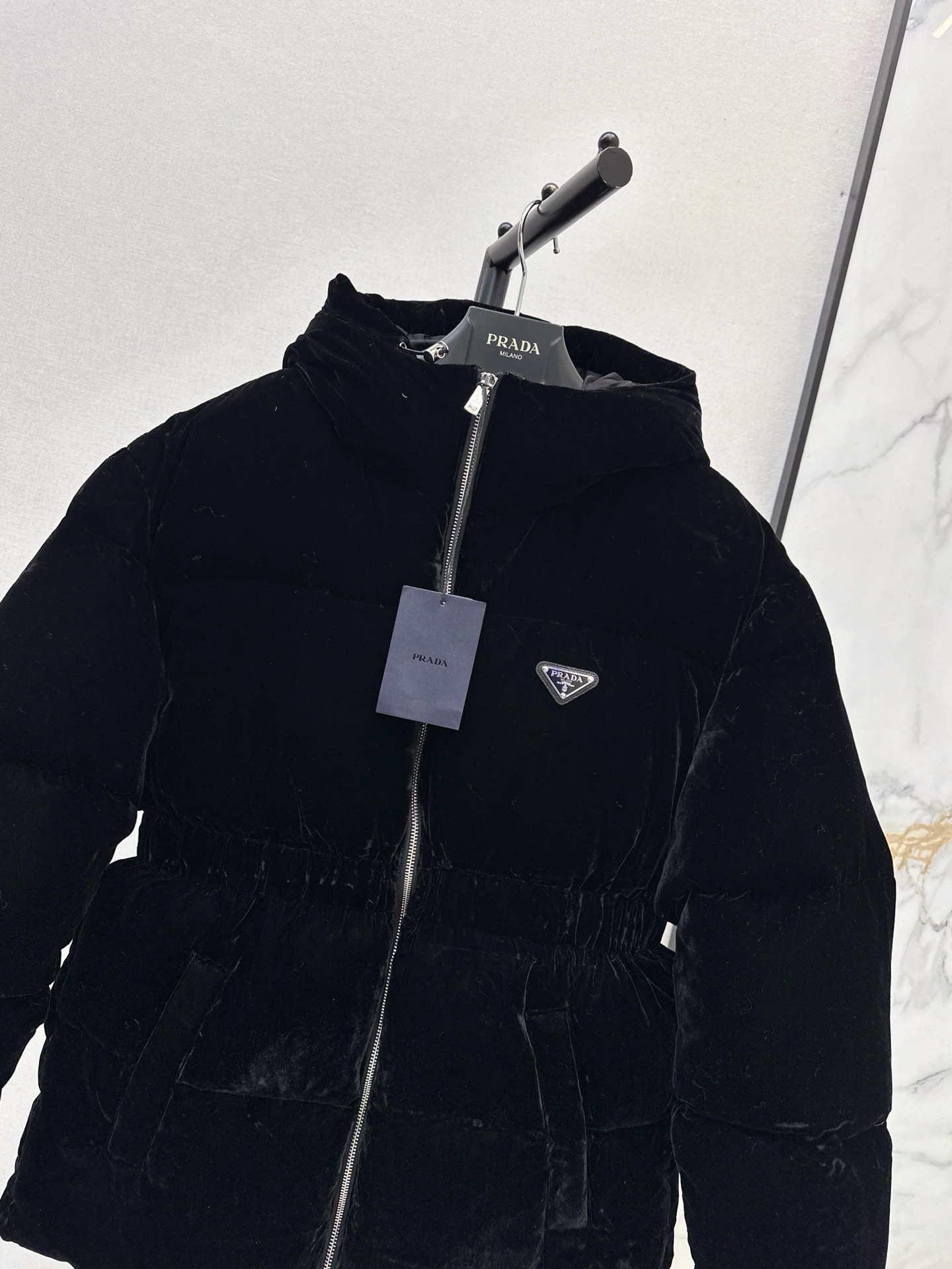 Pra 26fw hooded velvet down jacket