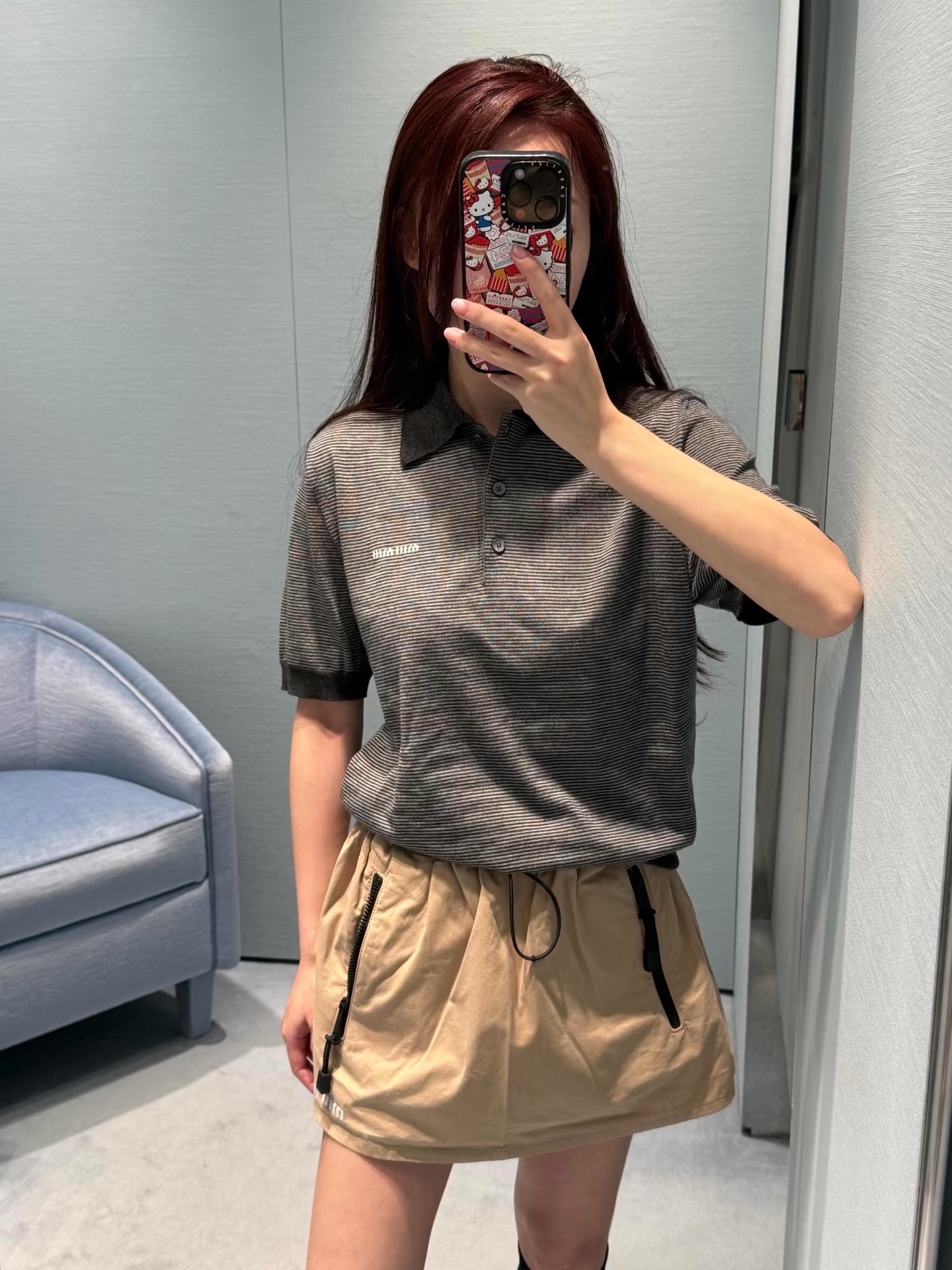 Miu 26fw stripe polo knit top