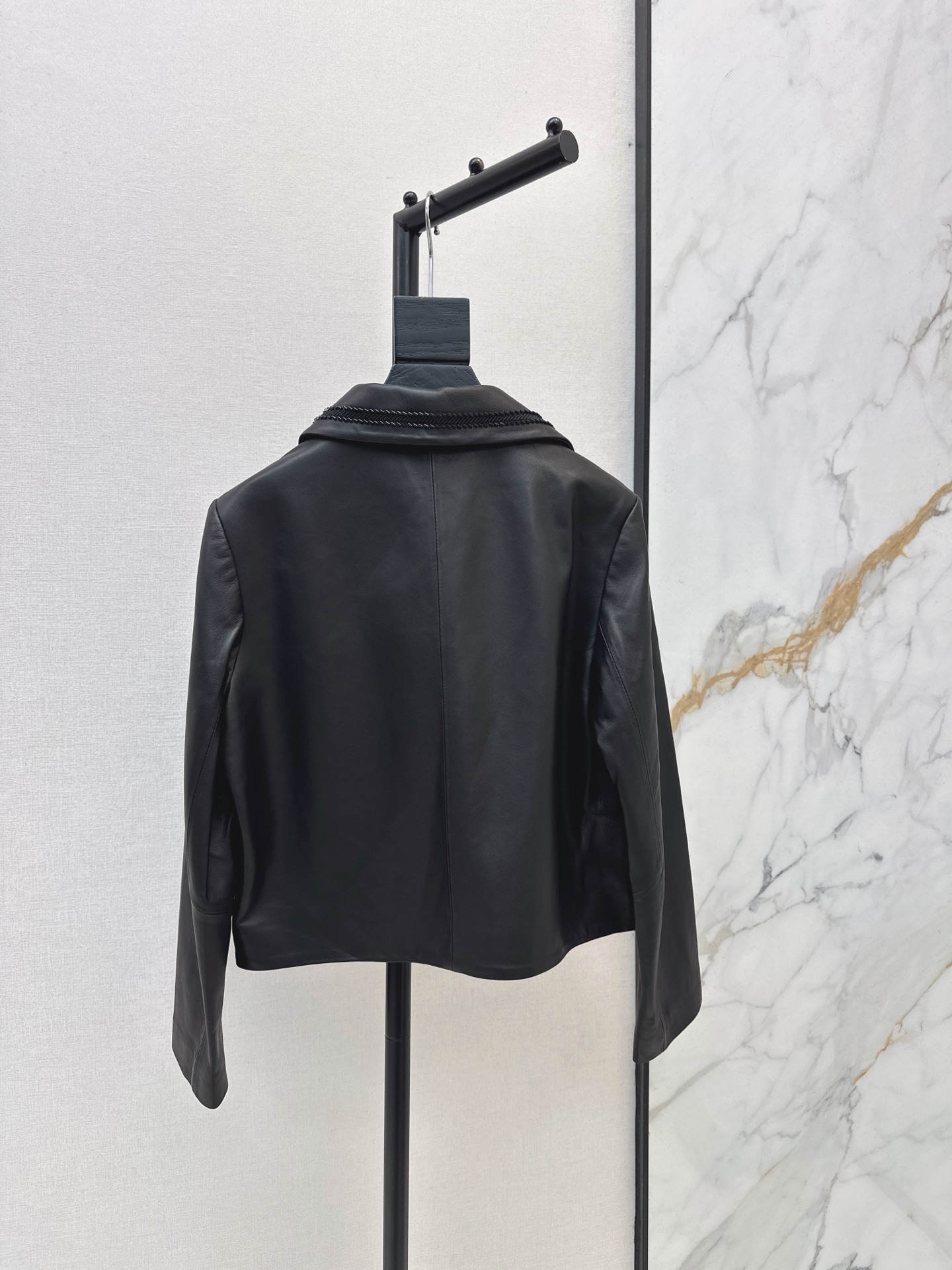 Her 26fw embroidery cropped leather jacket