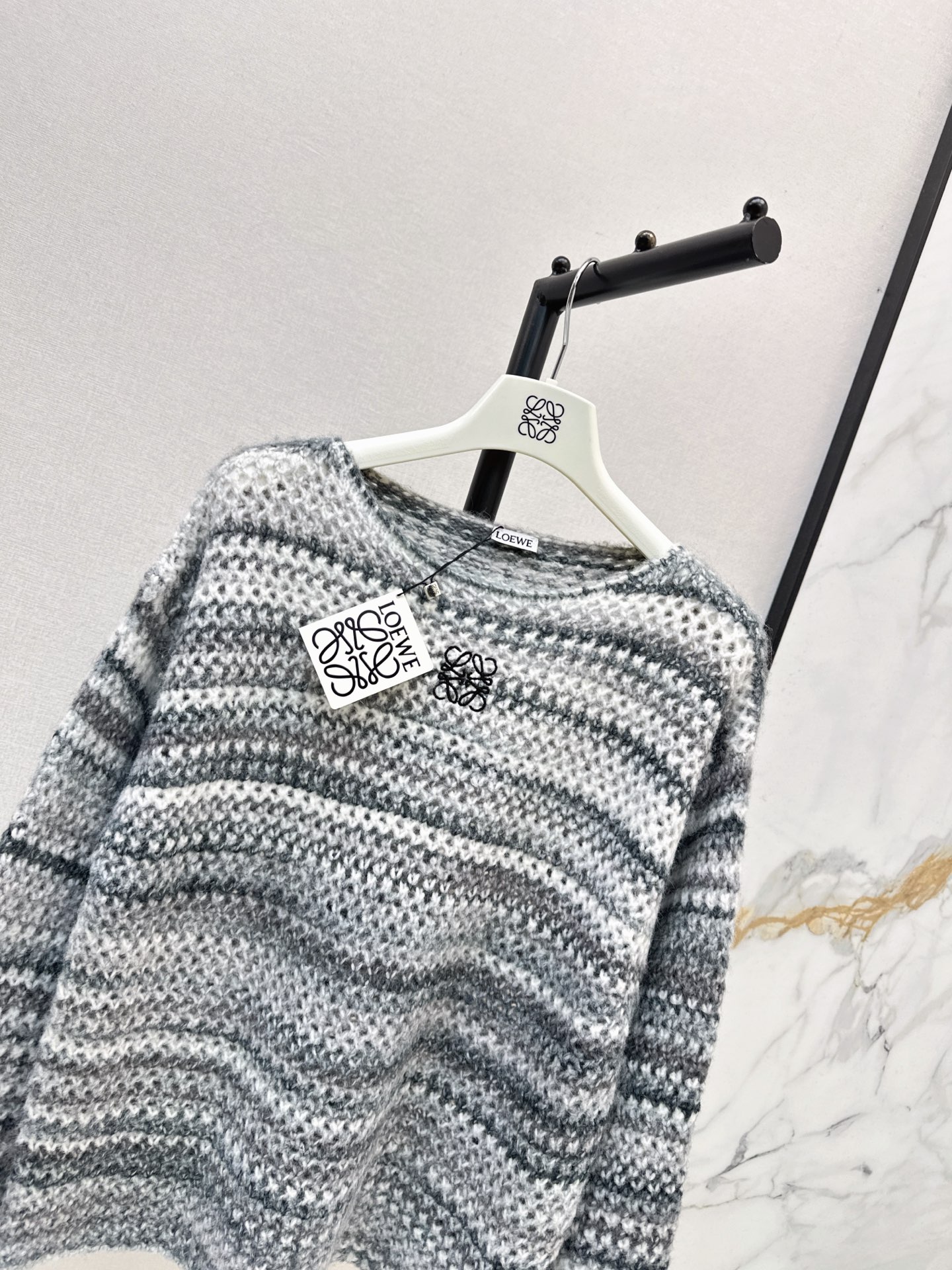 Loe 26fw stripe hollow knit sweater