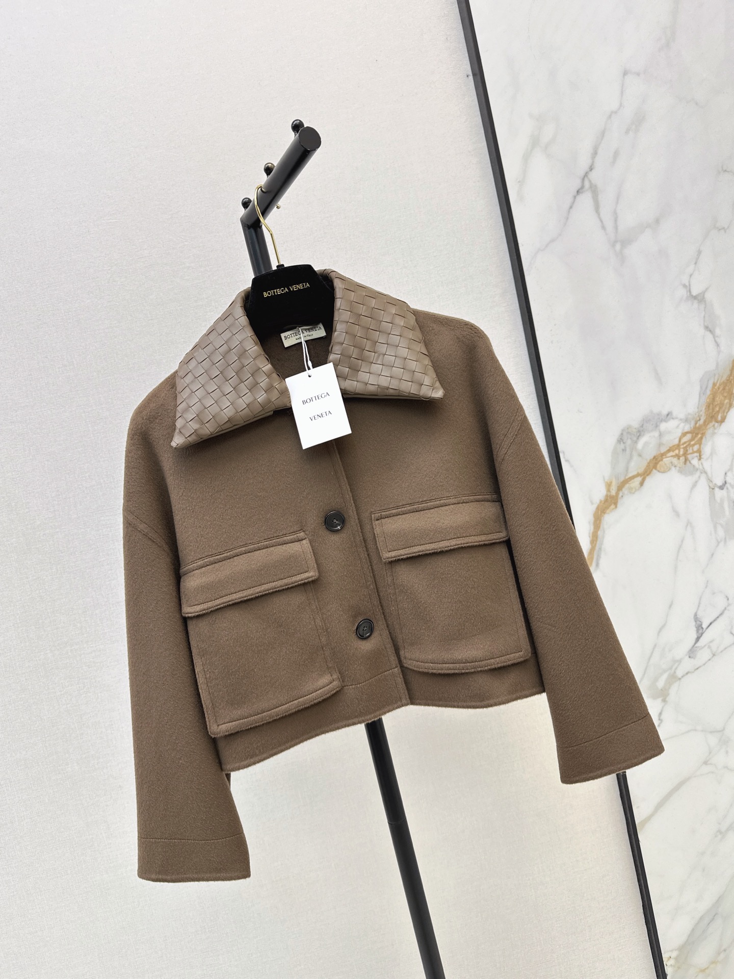 Bott 26fw leather woven neck cropped jacket