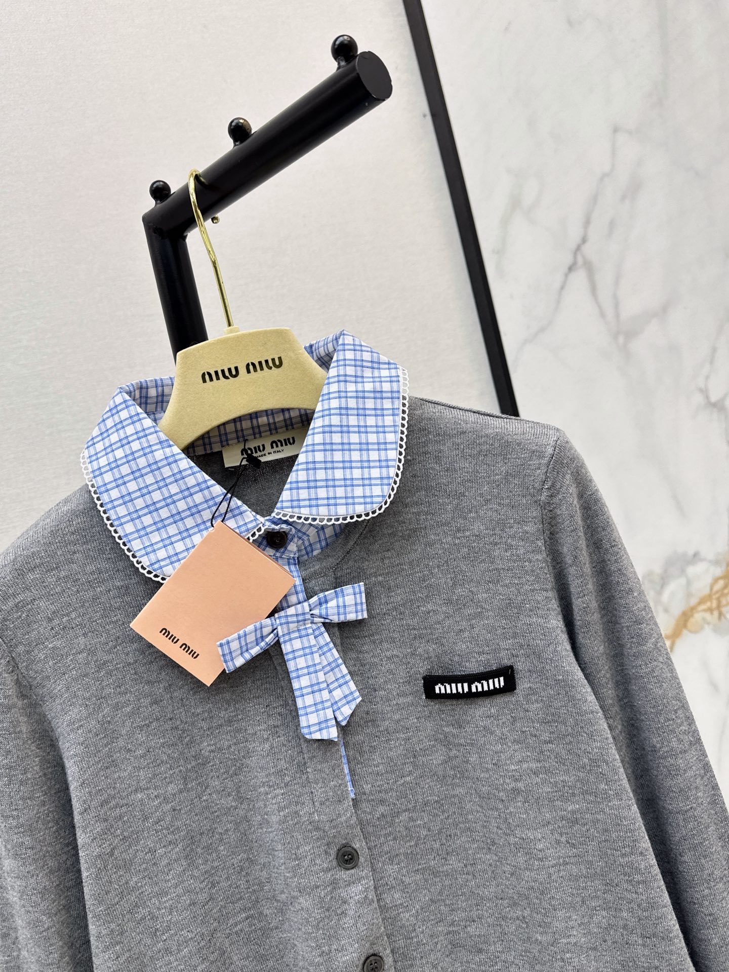 Miu 26fw check knit cardigan
