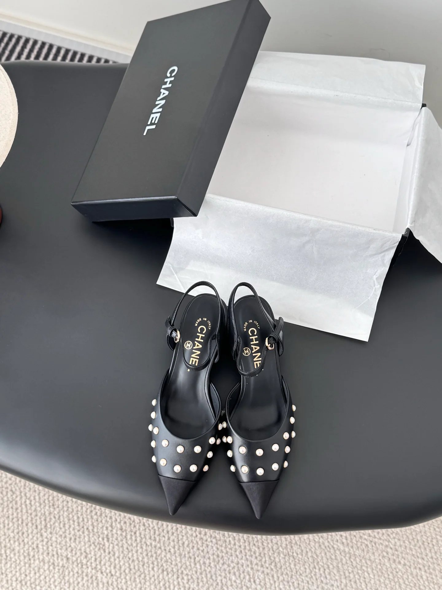 Chan 25fw rhinestones slingback sandals