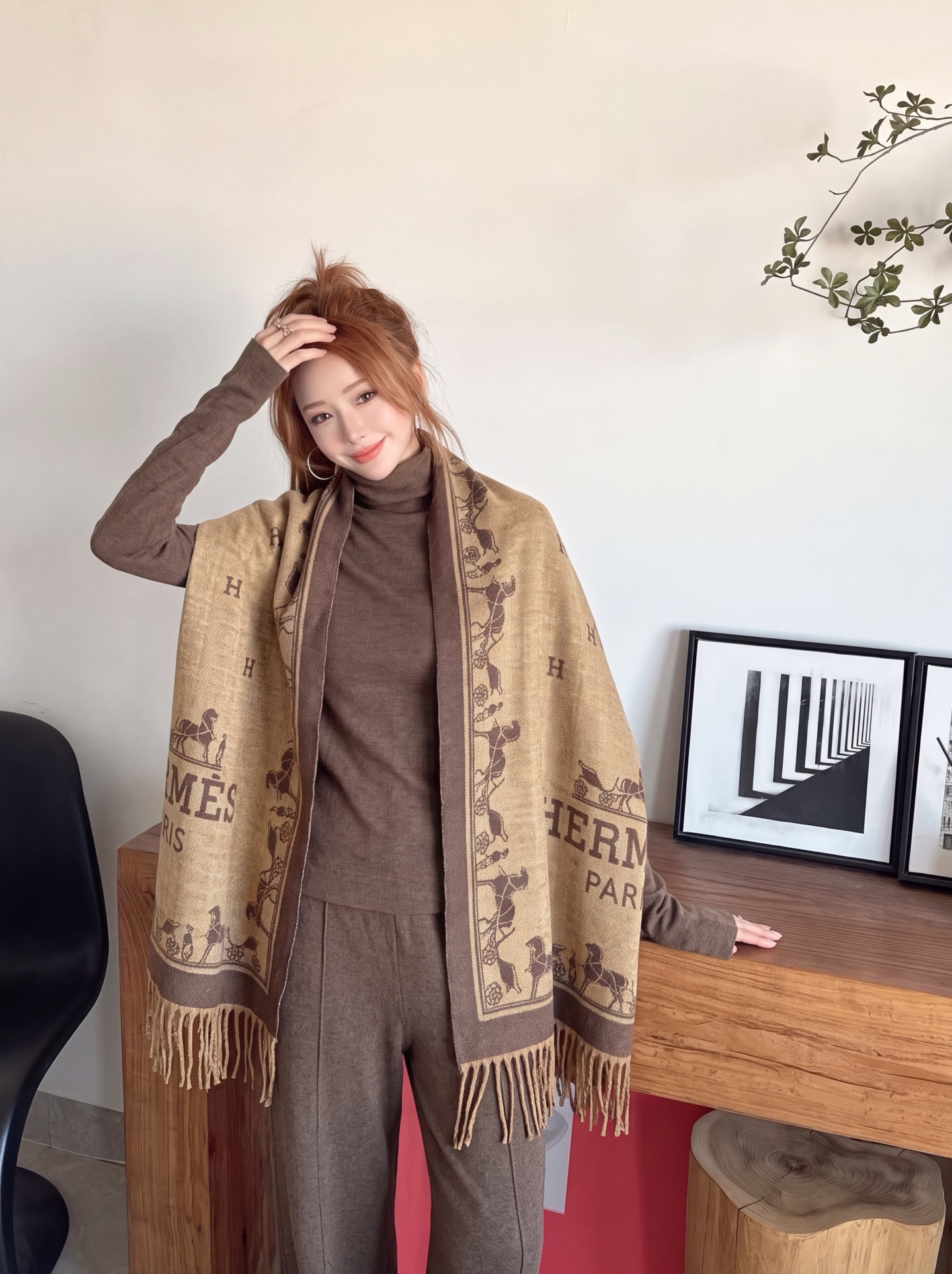 Her 26fw knit shawls basic tee pants sets