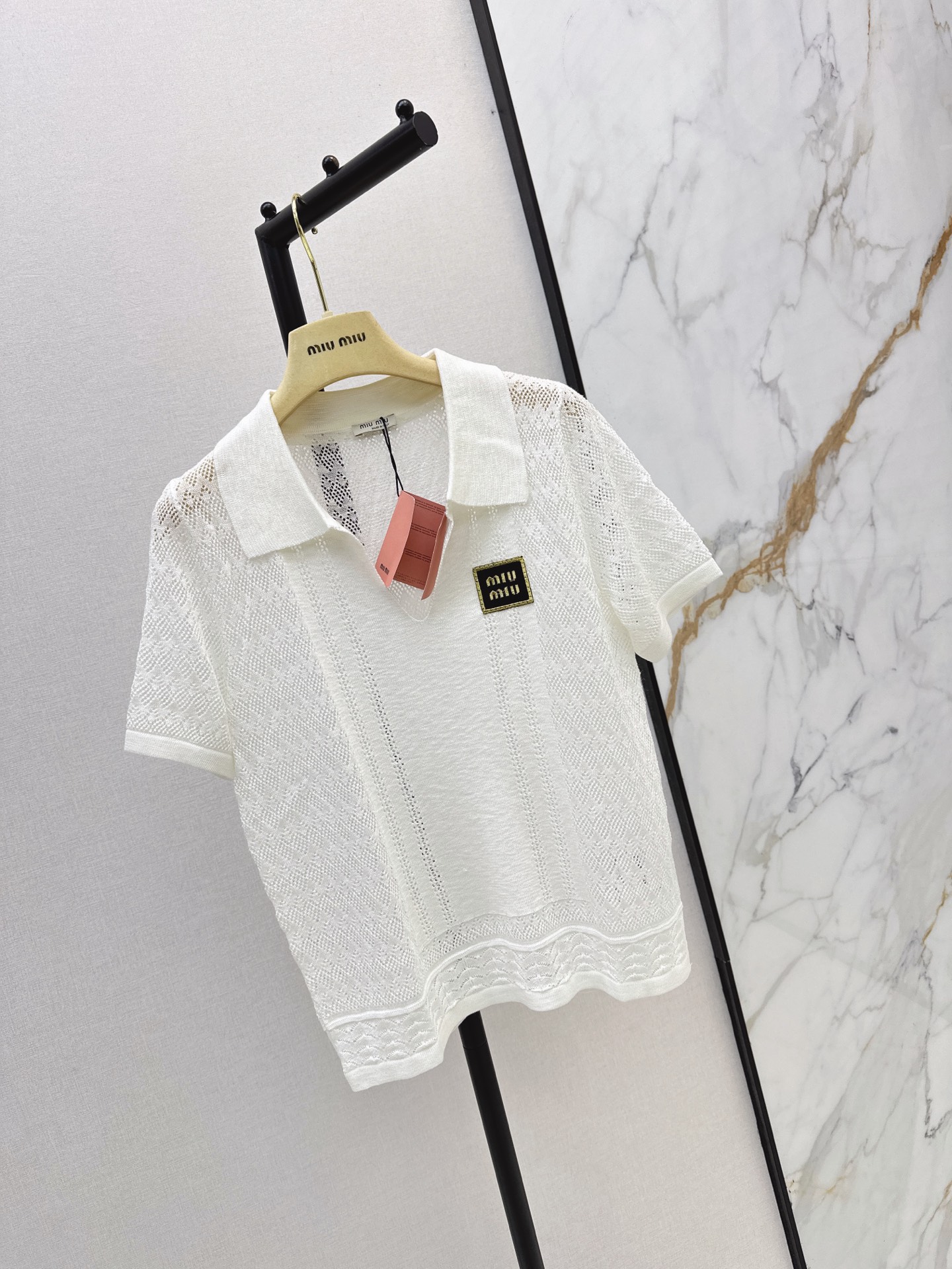 Miu 26fw hoolow lace knit top