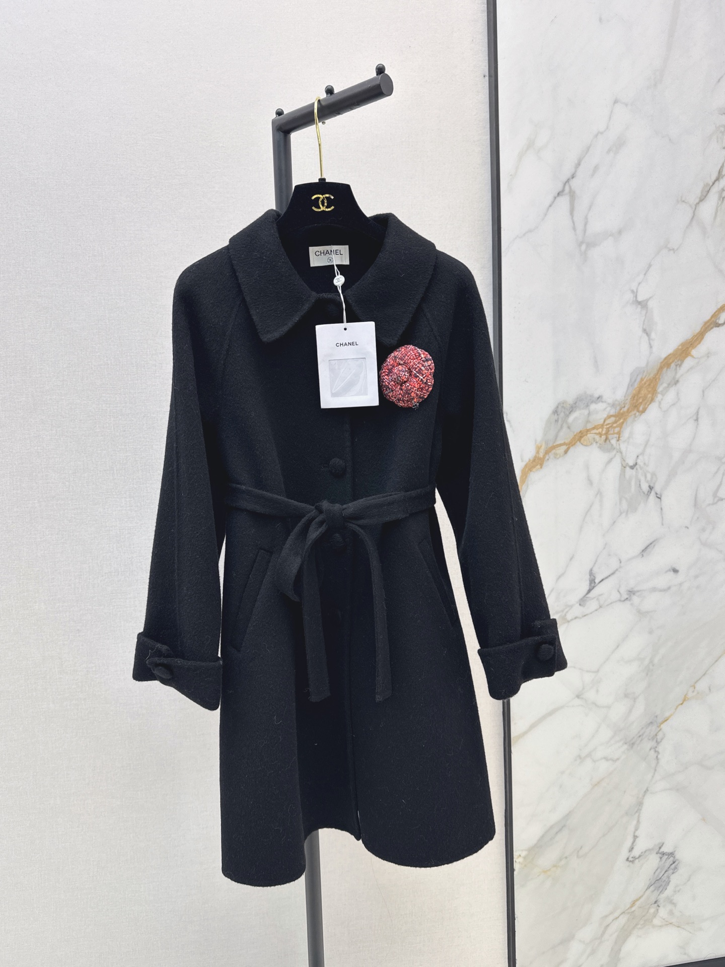 Chan 26fw 3d floarl belted overcoats