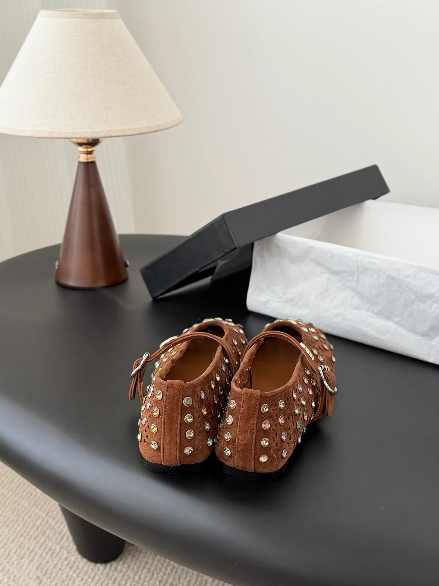 Chan 26ss mary jane hollow rhinestone shoes