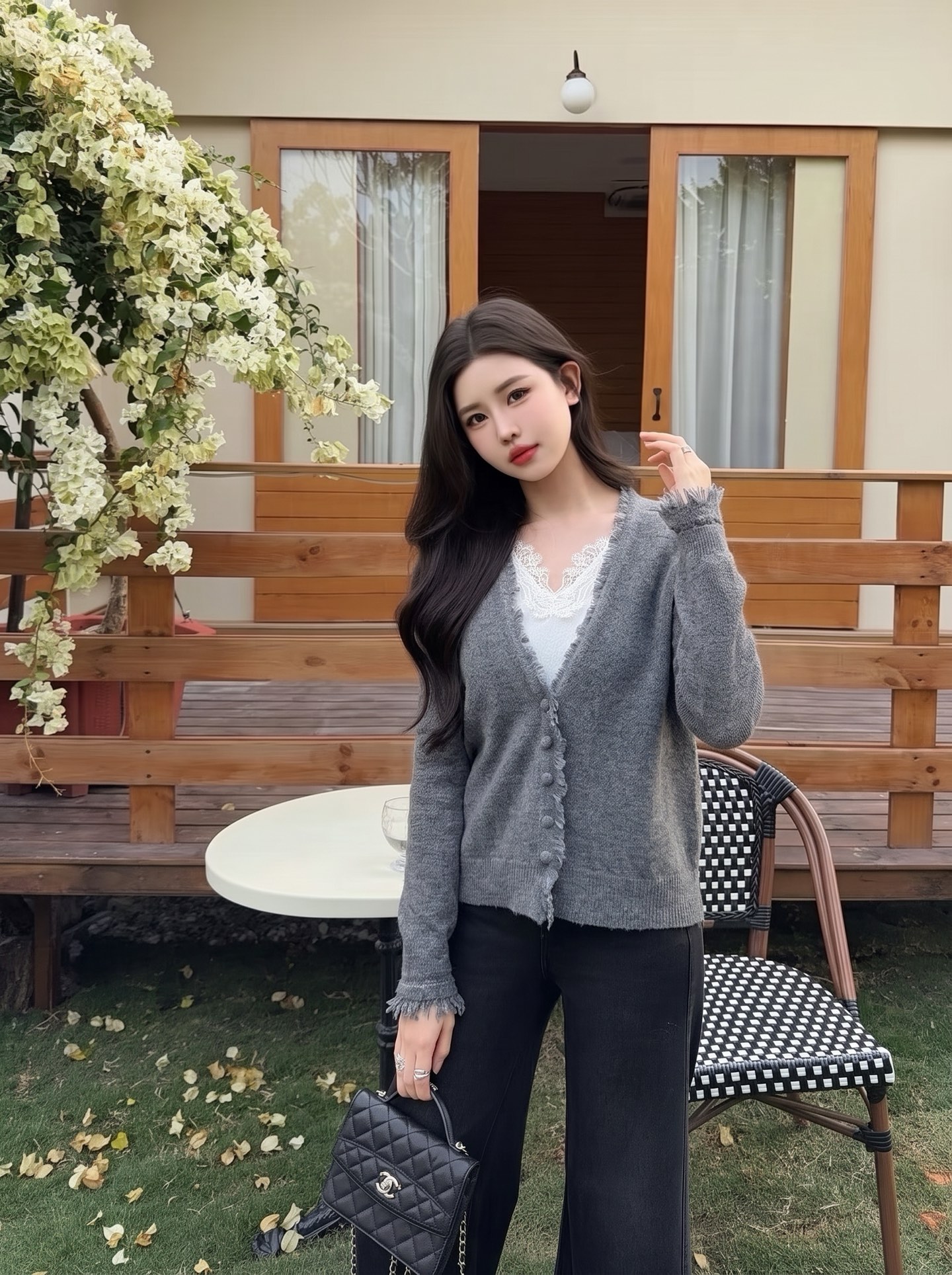 ES 26fw lace contract wool cardigan