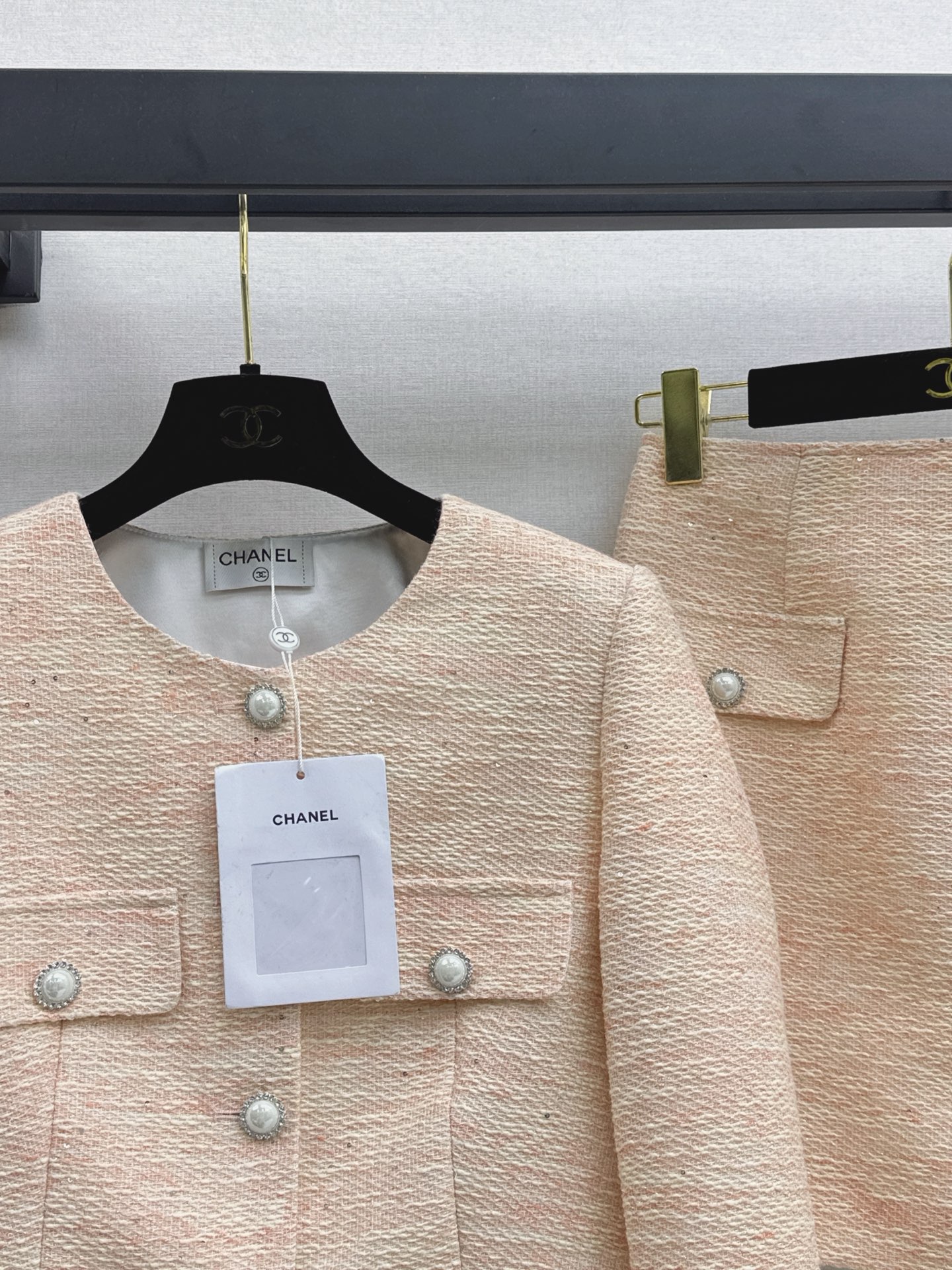 Chan 26fw cropped tweed jacket skirt sets