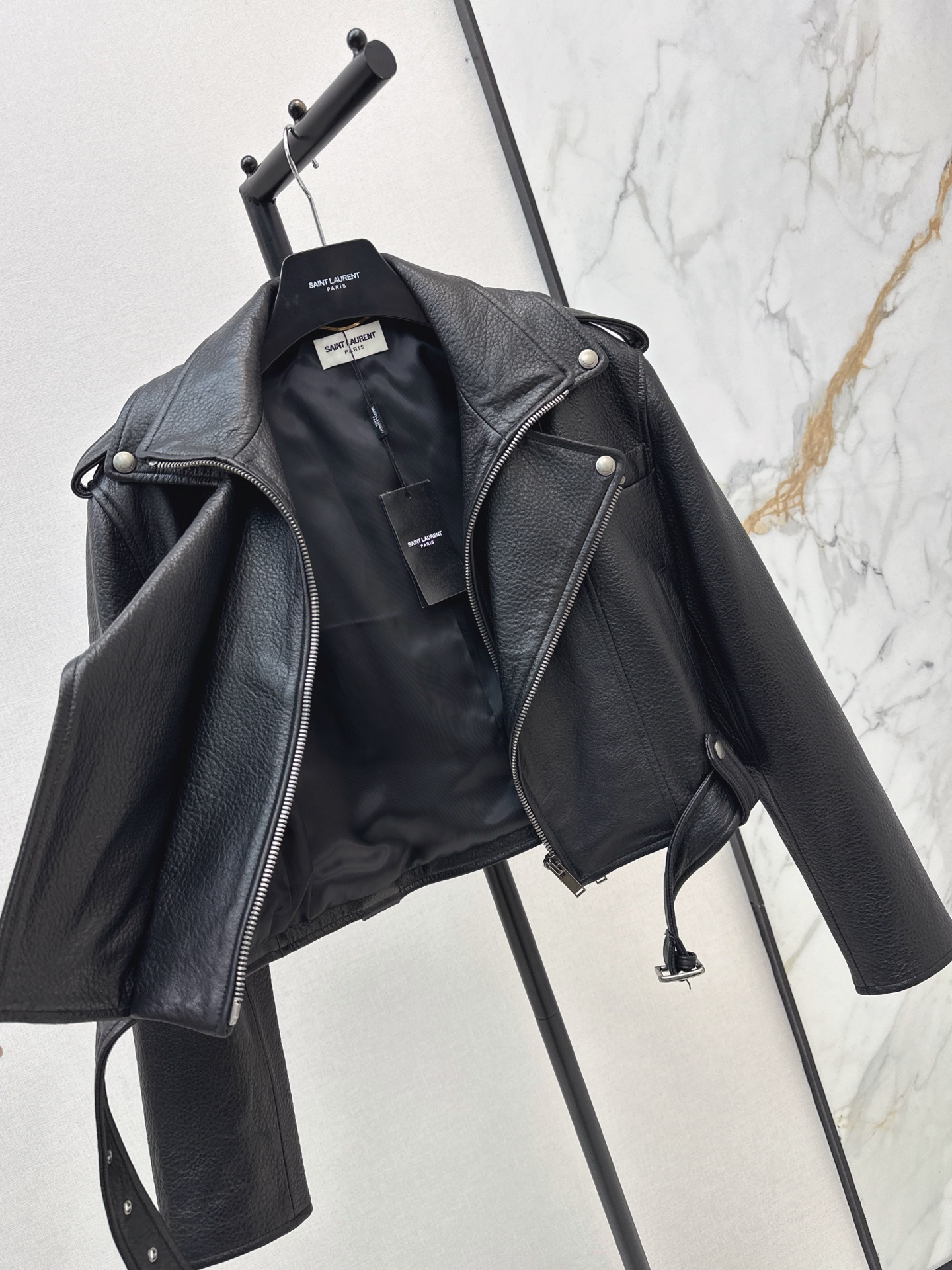 Sain 26fw cropped moto leather jacket