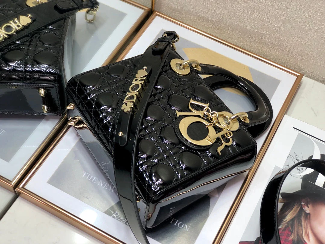 DO Mini & Small Lady Bag Black Patent Cannage Calfskin