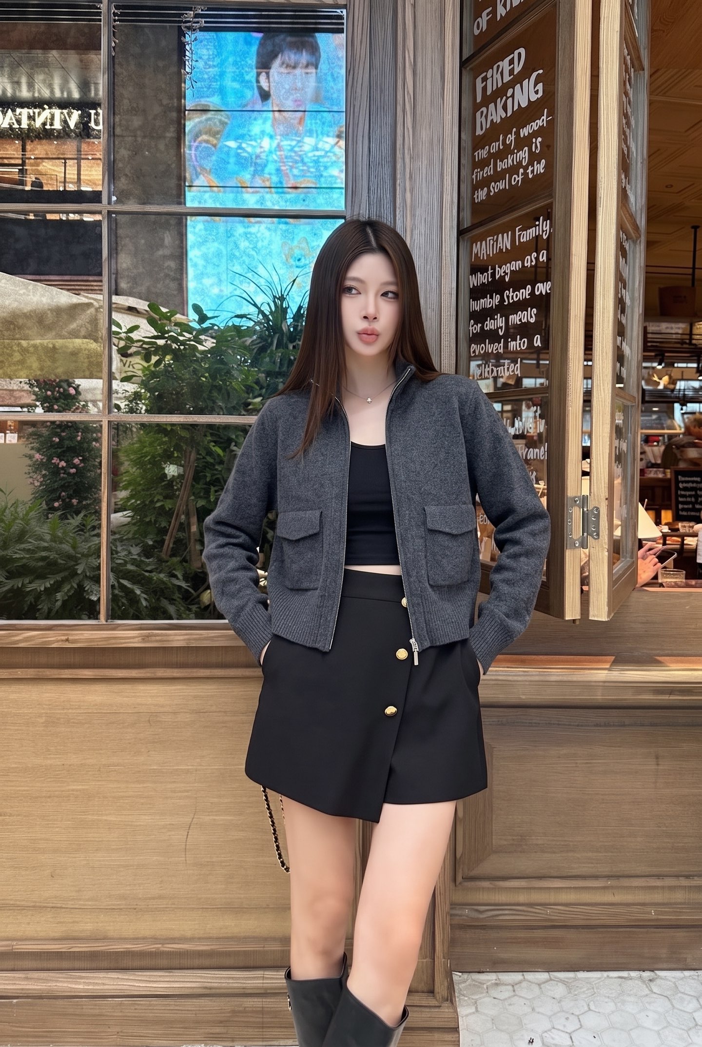 Brun 26fw stand collar knit cardigan