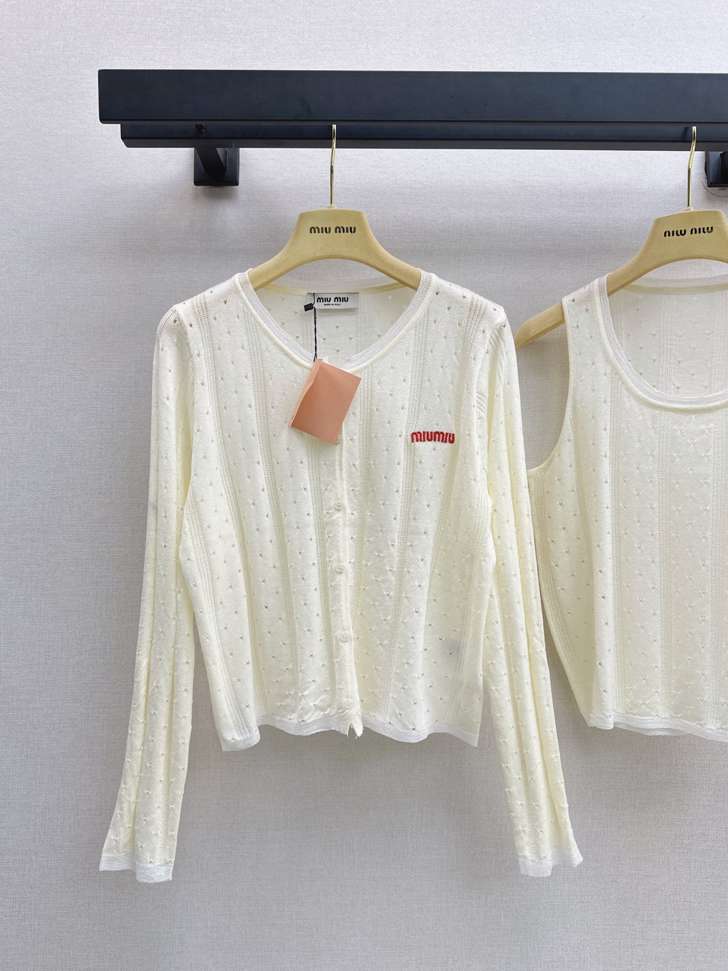 Miu 26fw lace trim knit cardigan vest sets