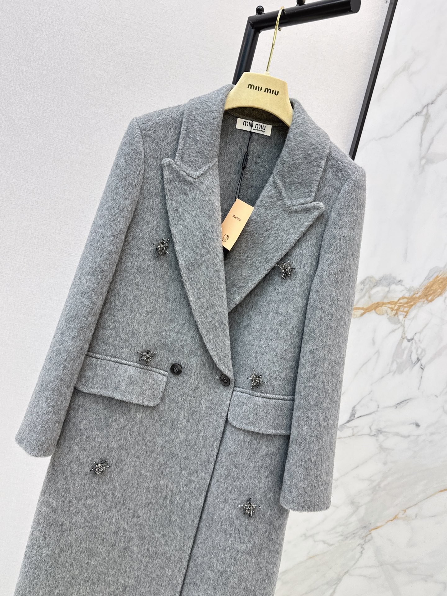 Miu 26fw rhinestone woolen overcoast