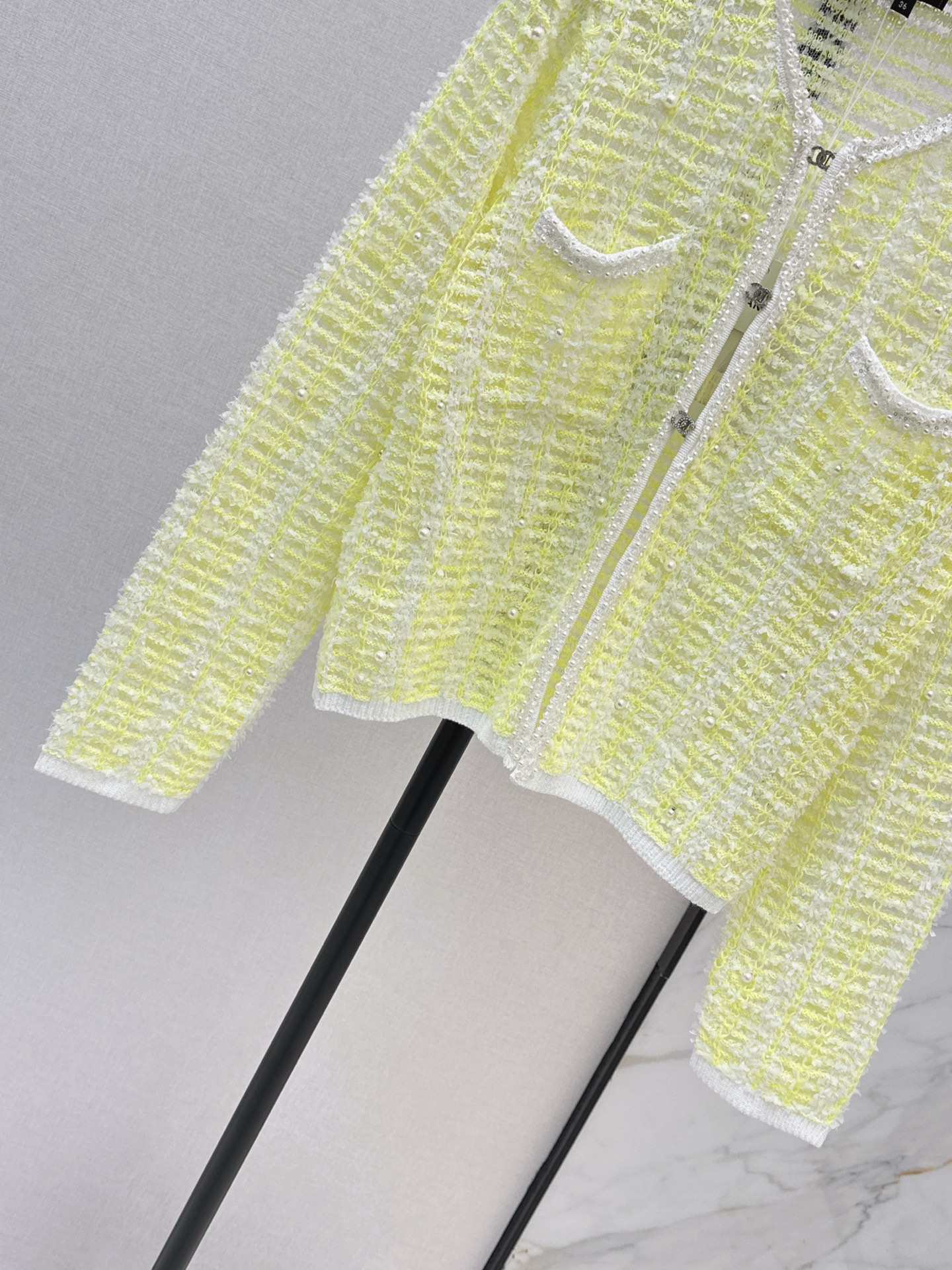 Chan 26fw beading hollow knit cardigan